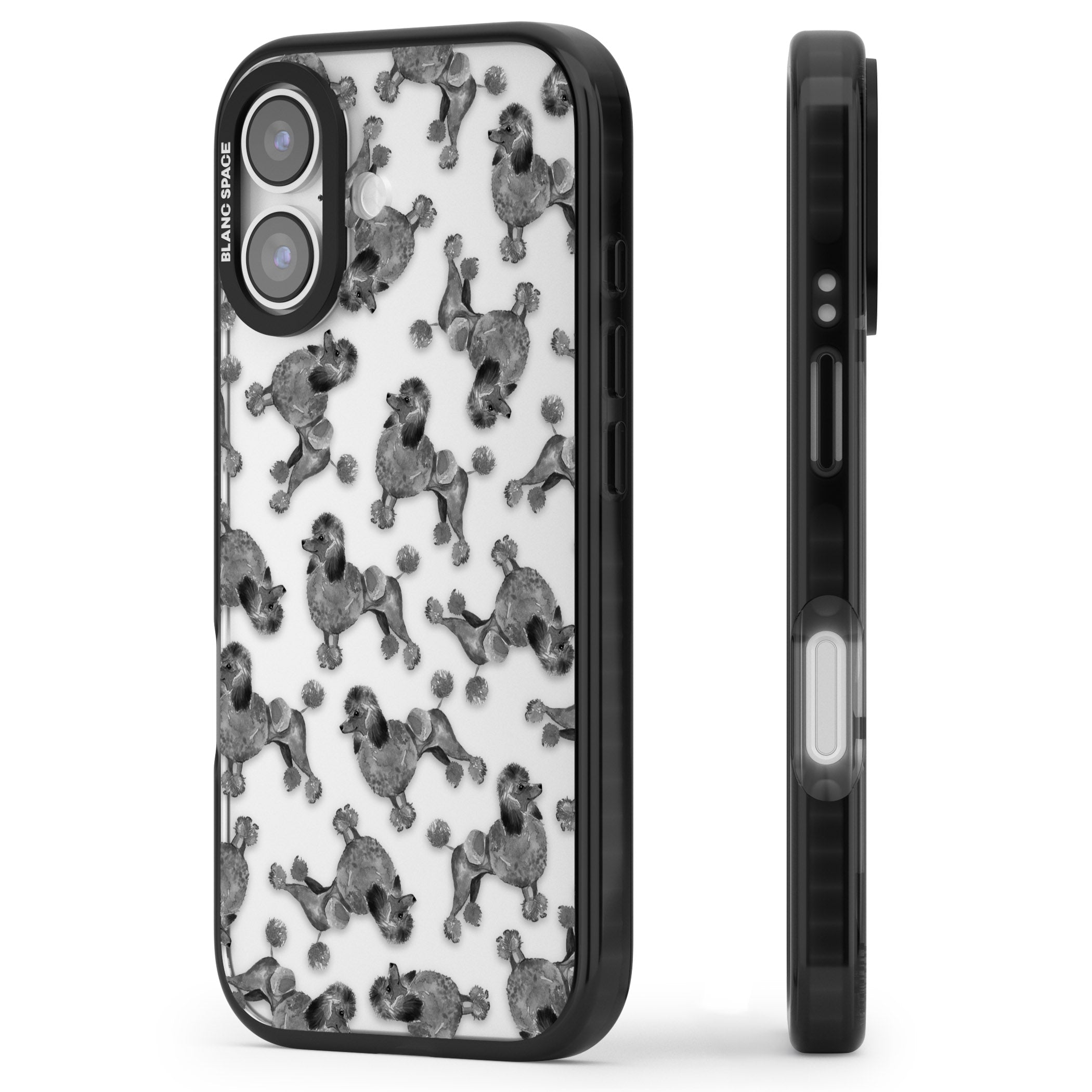 Poodle Pattern iPhone 17 Impact Black Phone Case Side Profile