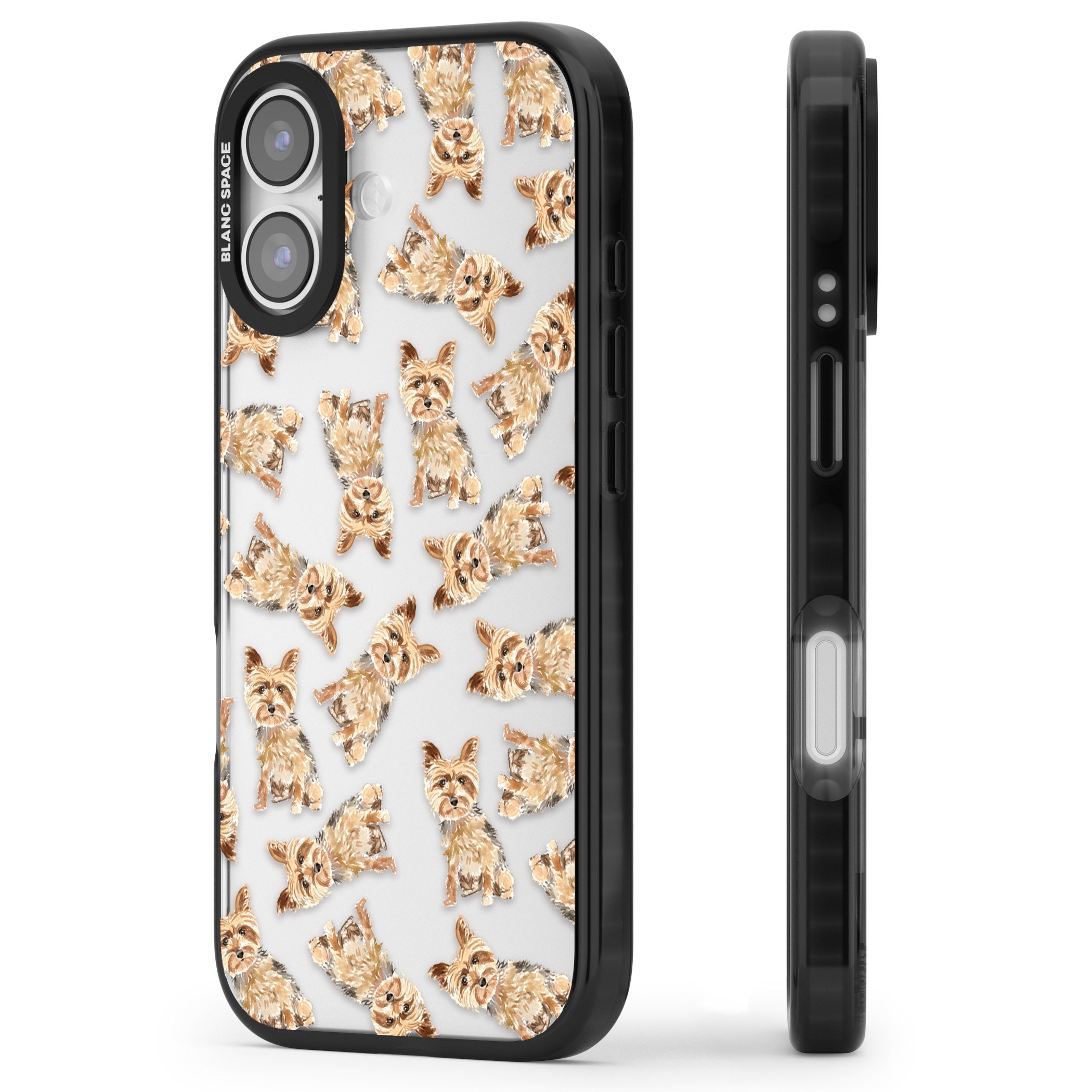 Yorkshire Terrier Dog Pattern iPhone 17 Impact Black Phone Case Side Profile