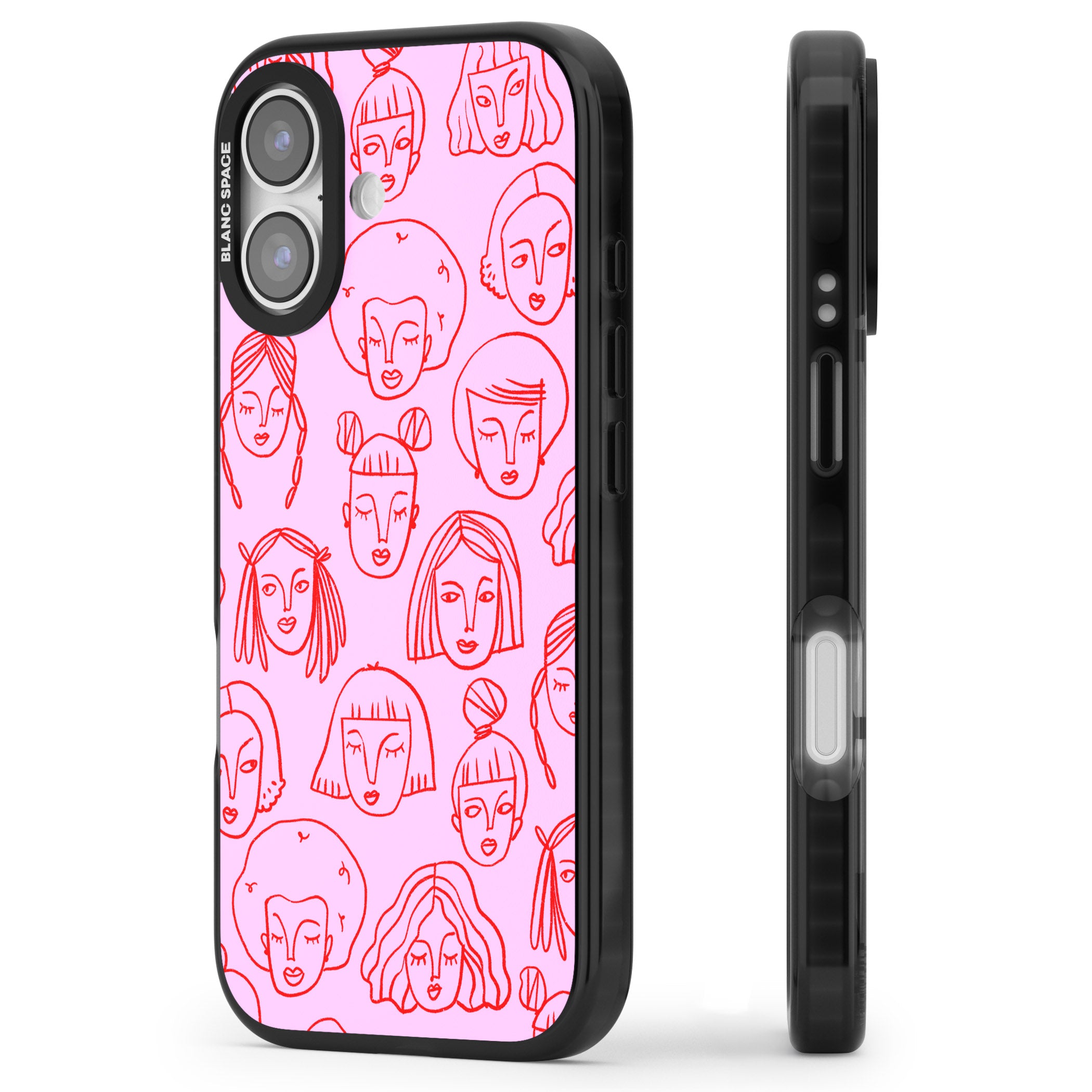 Girl Portrait Doodles iPhone 17 Impact Black Phone Case Side Profile