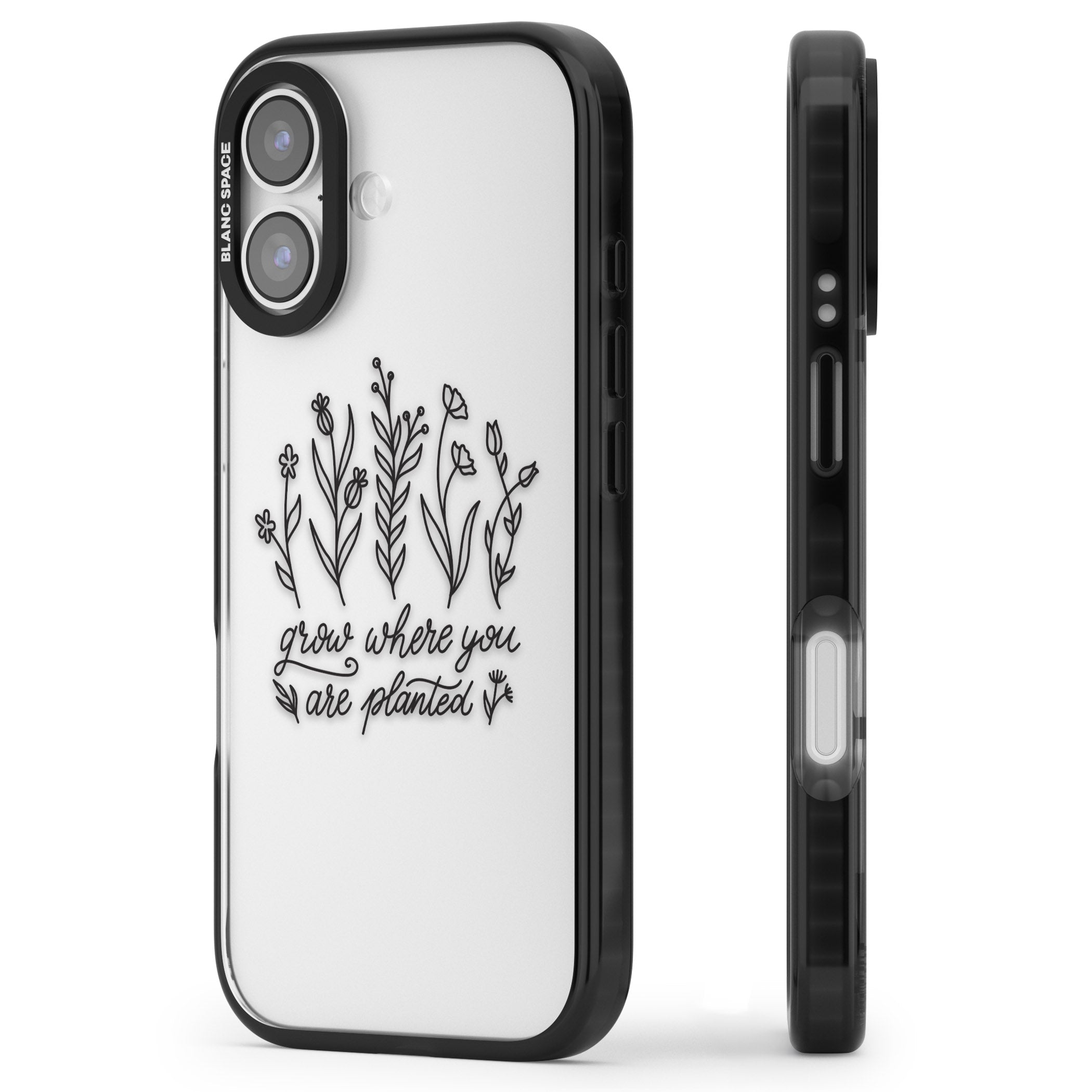 Grow Where You Are Planted iPhone 17 Impact Black Phone Case Side Profile