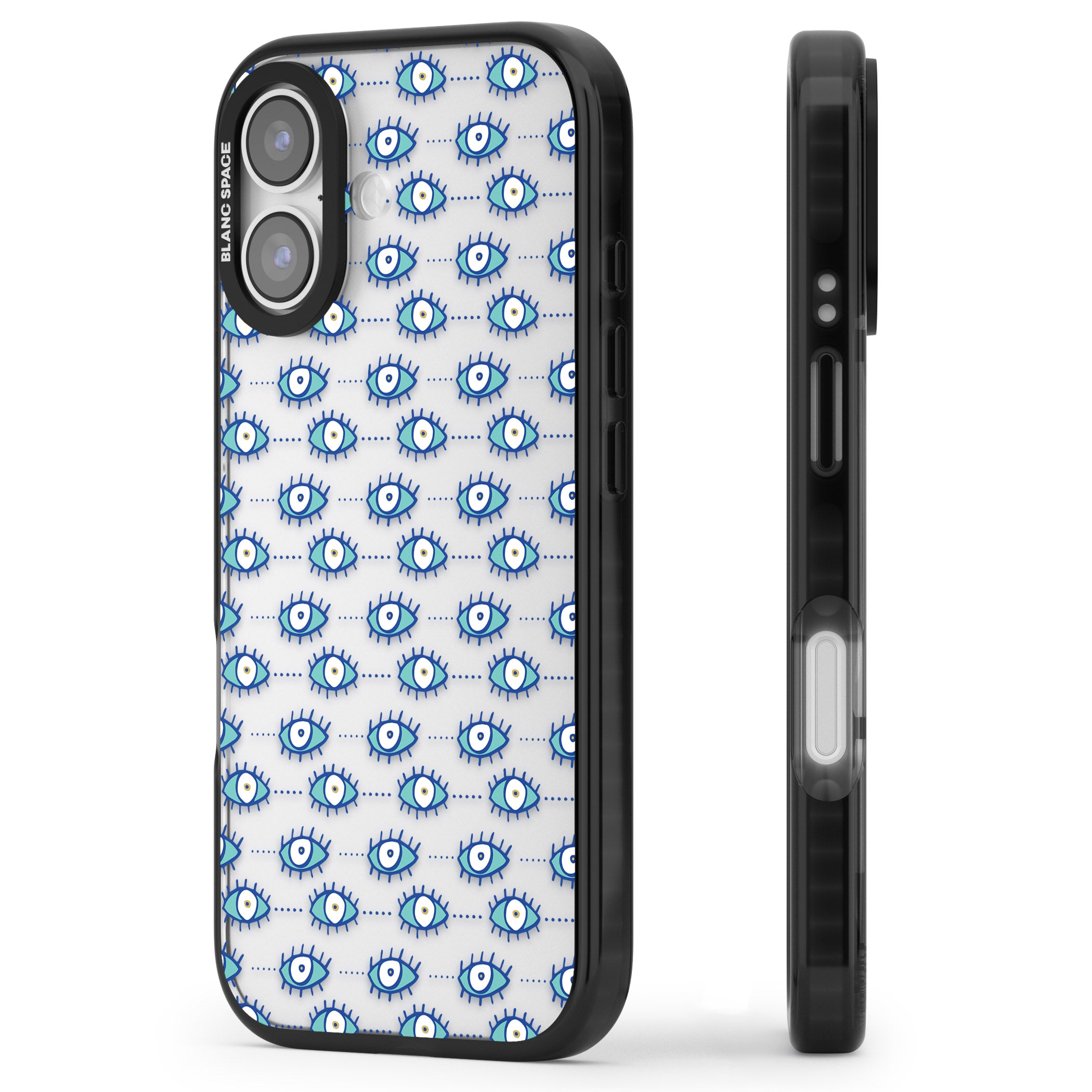 Psychedelic Eyes iPhone 17 Impact Black Phone Case Side Profile