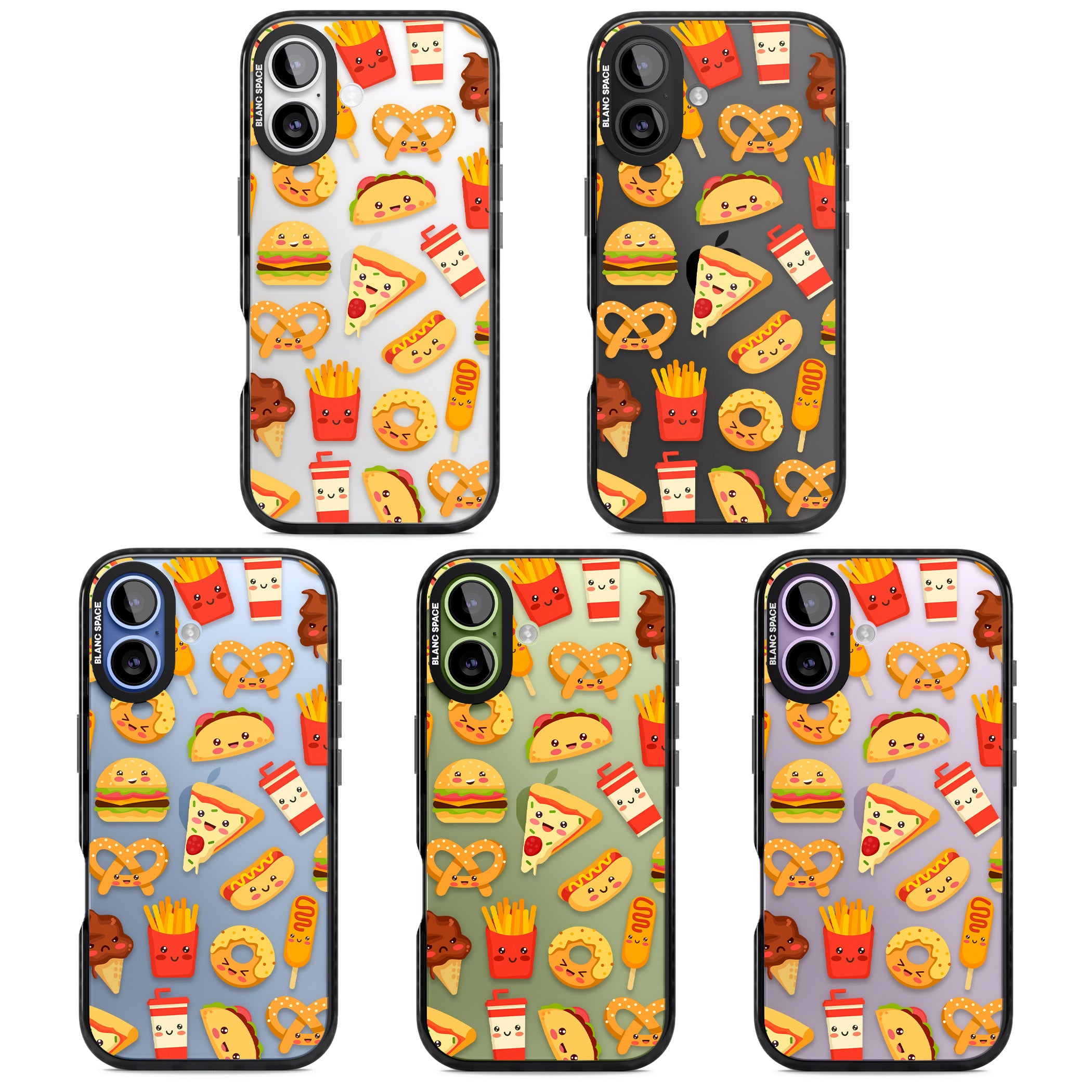 Fast Food Patterns Kawaii Fast Food Mix iPhone 17 Impact Black Phone Case APT Impact Protection