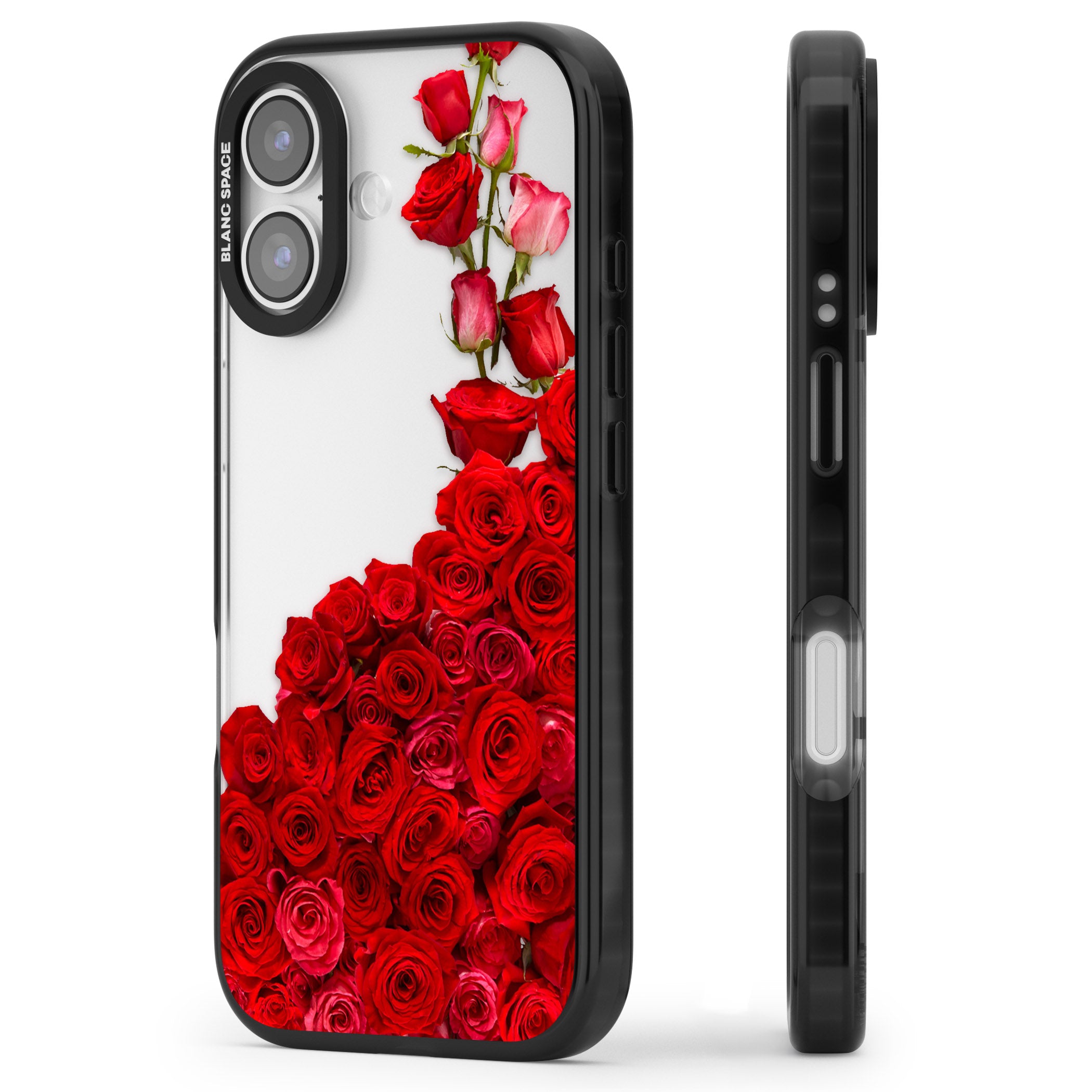 Floral Roses iPhone 17 Impact Black Phone Case Side Profile