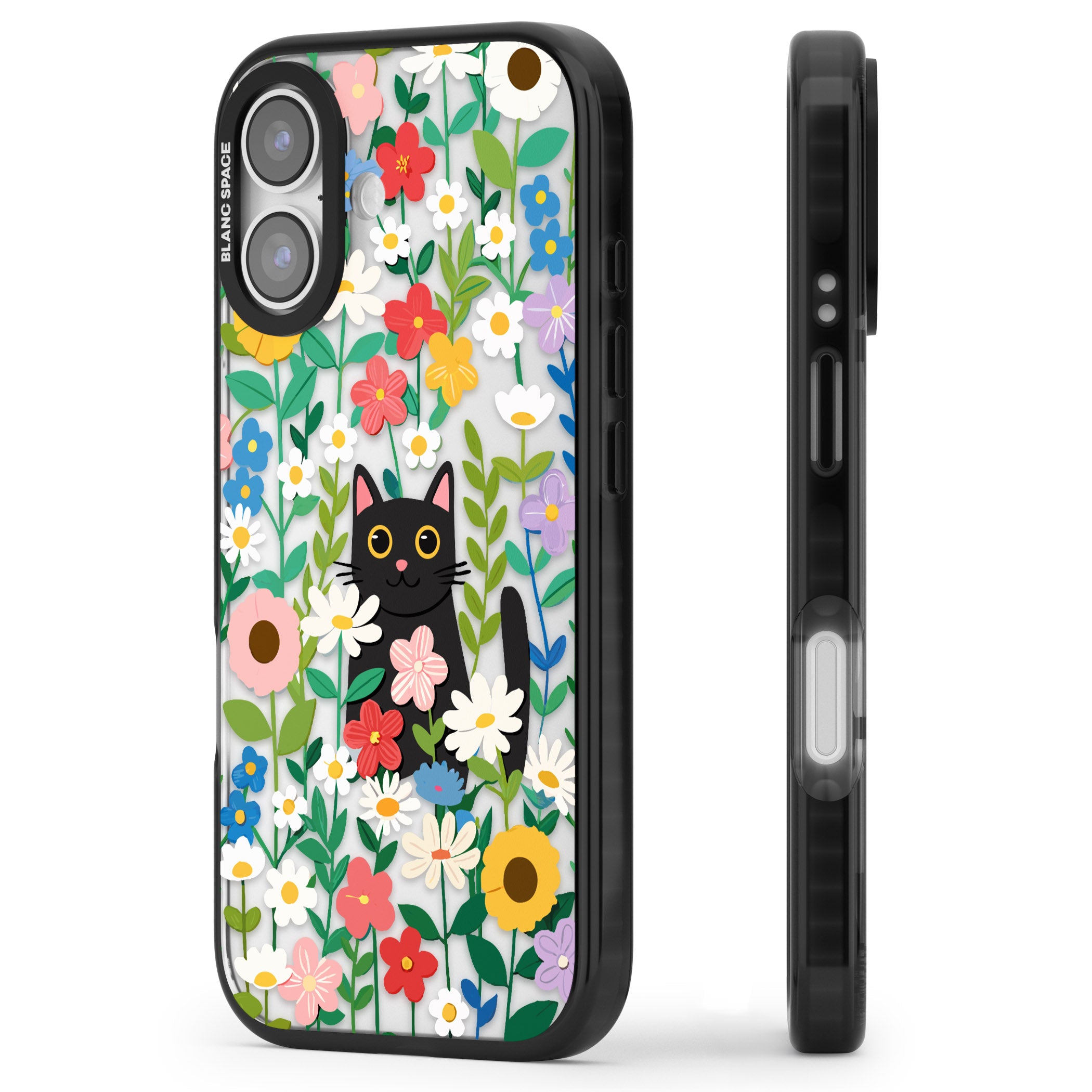 Whiskers & Wildflowers Cat iPhone 17 Impact Black Phone Case Side Profile