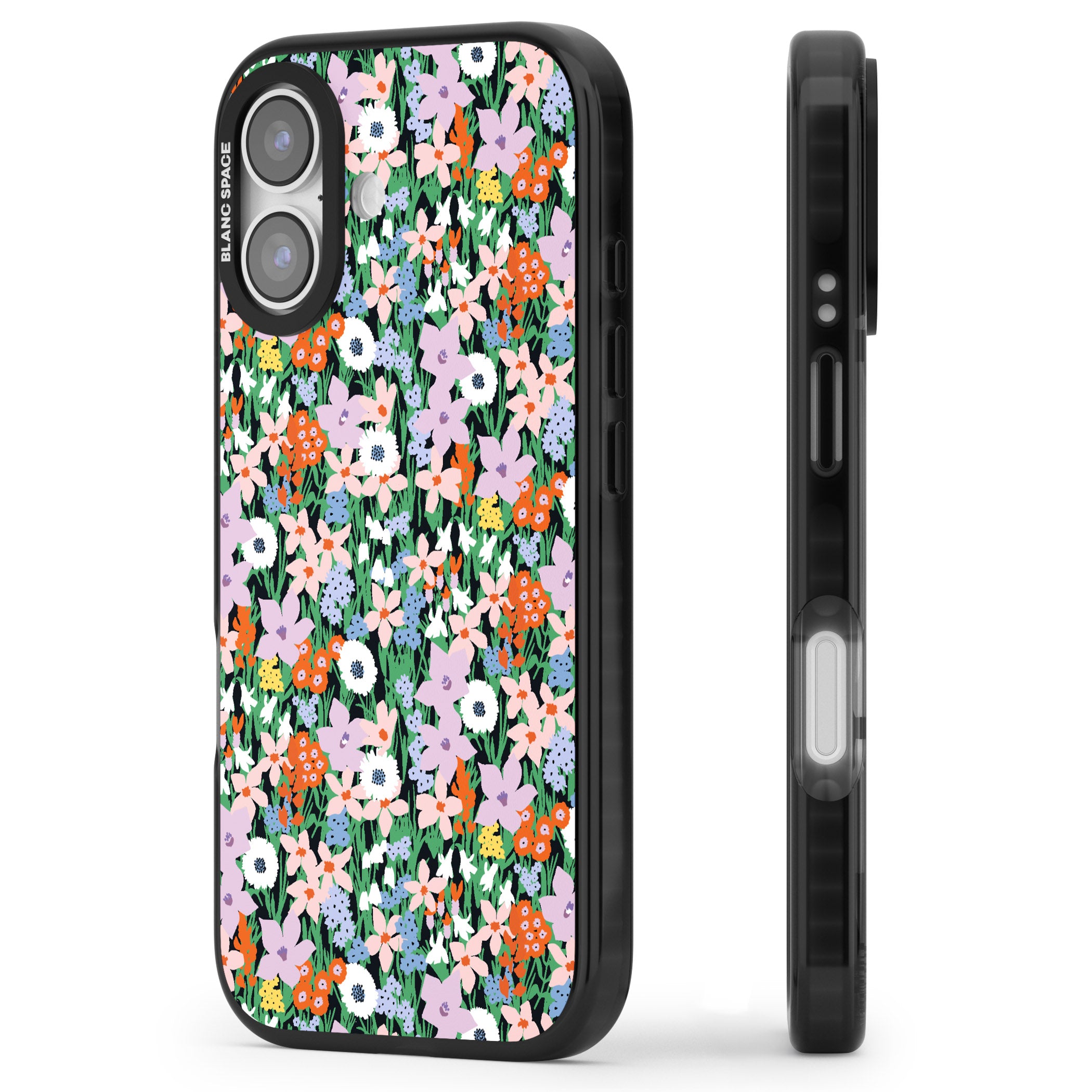 Jazzy Floral Mix iPhone 17 Impact Black Phone Case Side Profile