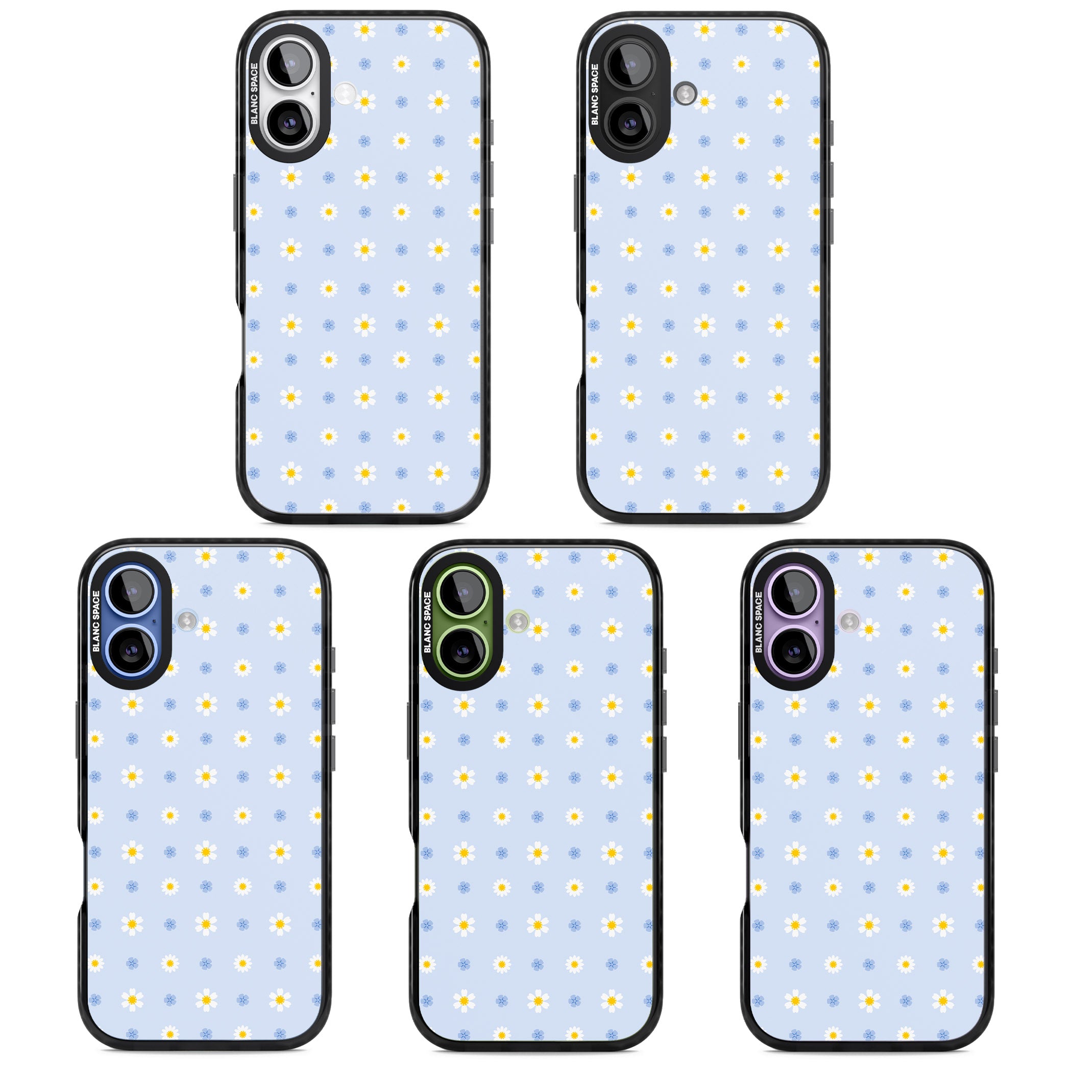 Pale Blue Daisies iPhone 17 Impact Black Phone Case APT Impact Protection