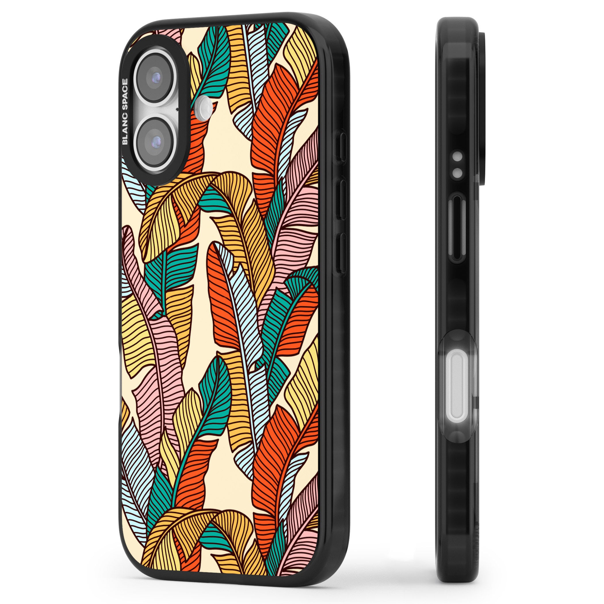 Pastel Palm Leaves iPhone 17 Impact Black Phone Case Side Profile