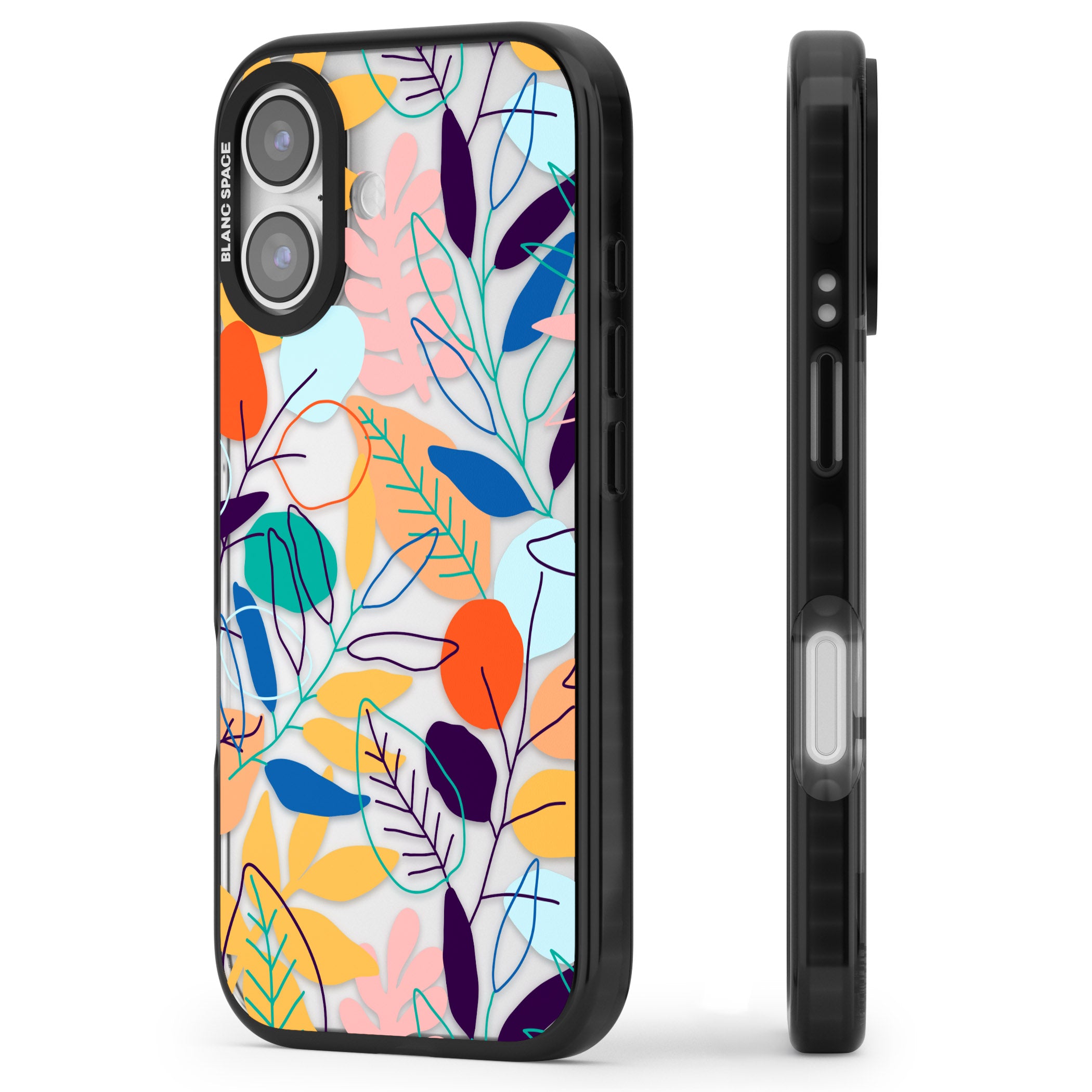 Abstract Line Drawn Leaves iPhone 17 Impact Black Phone Case Side Profile