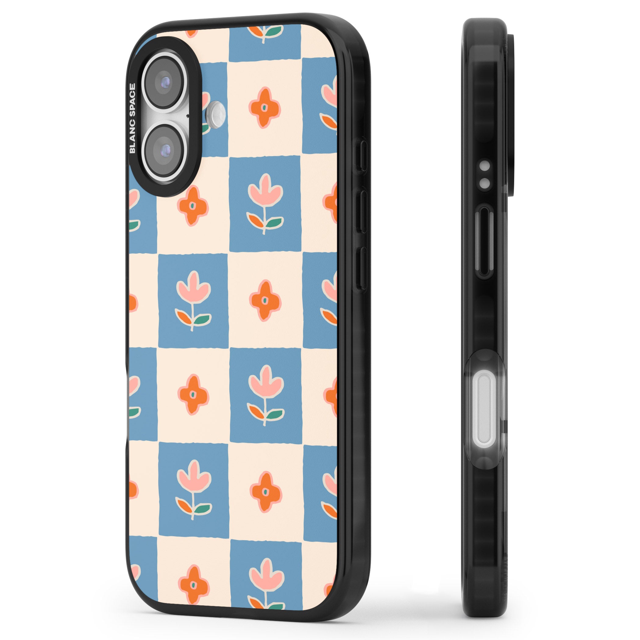 Vintage Bloom Checkered iPhone 17 Impact Black Phone Case Side Profile