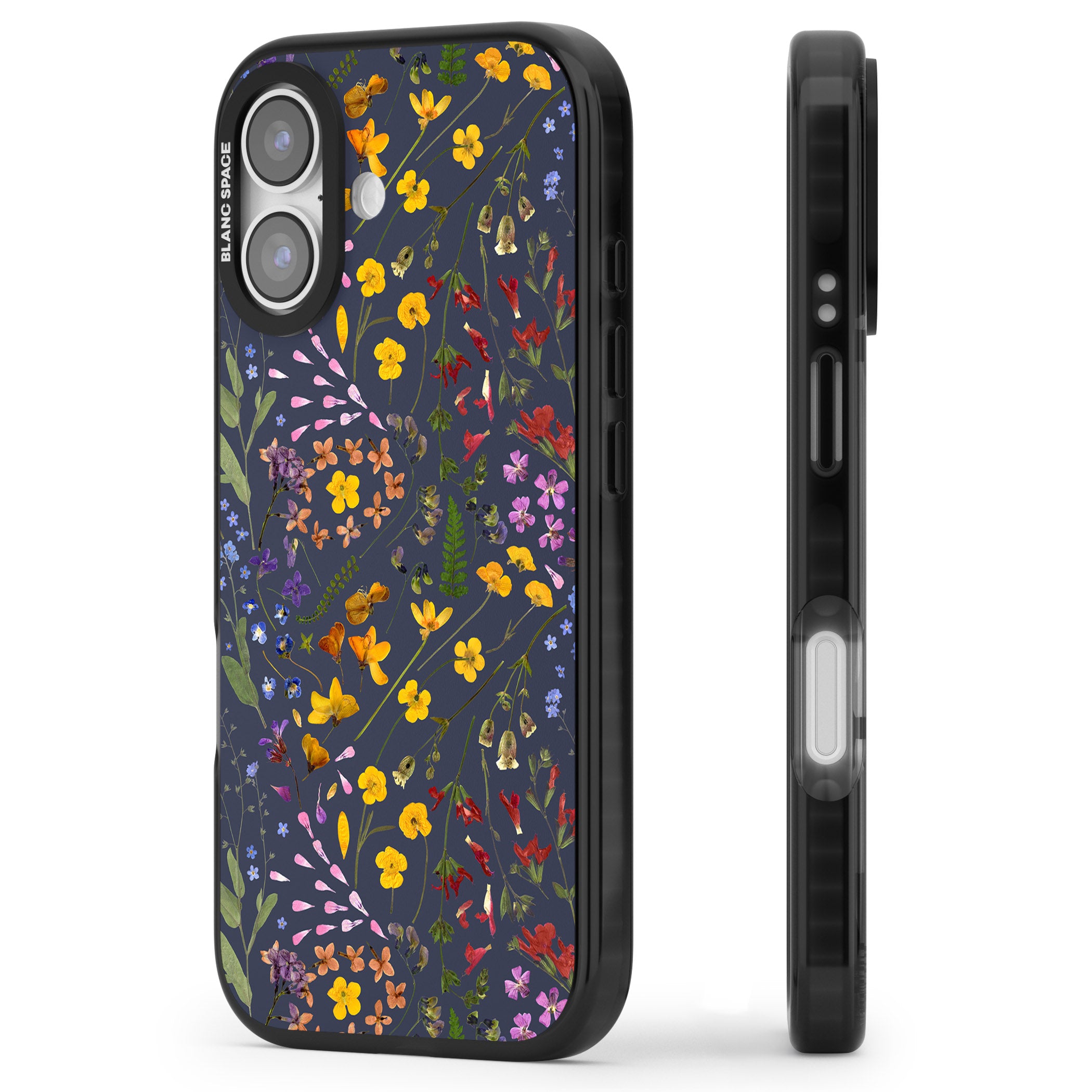 Wildflower Leaves Cluster Navy iPhone 17 Impact Black Phone Case Side Profile
