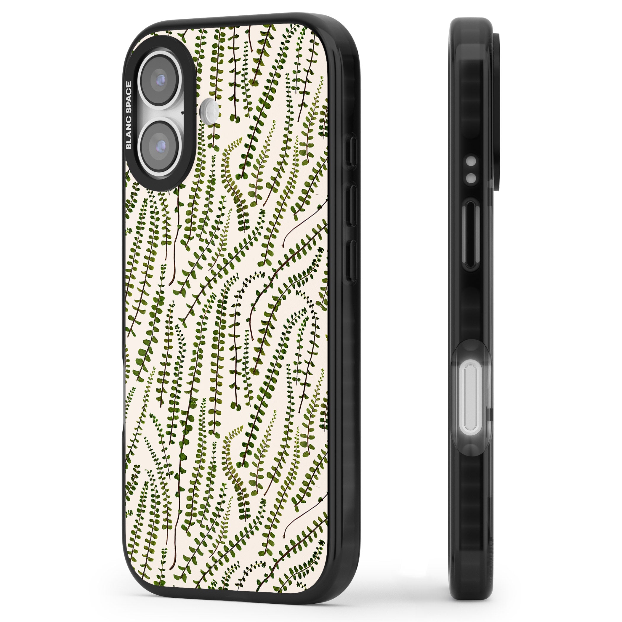 Fern Leaf Pattern iPhone 17 Impact Black Phone Case Side Profile