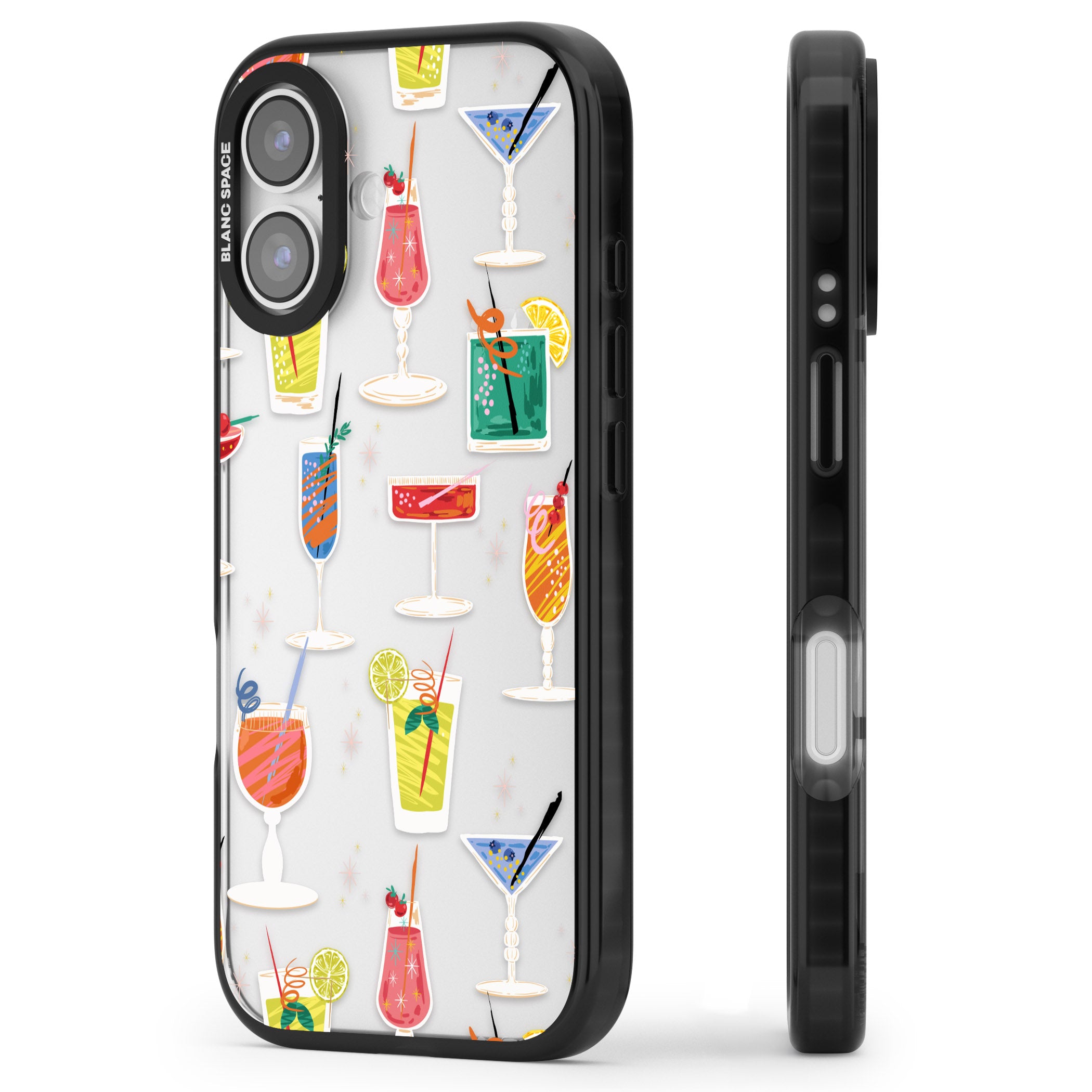 Retro Cocktails iPhone 17 Impact Black Phone Case Side Profile