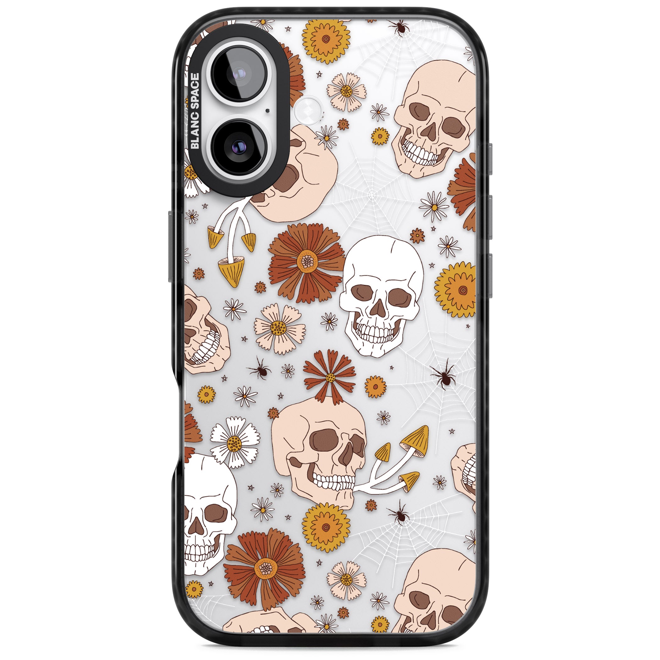 Halloween Skulls And Flowers iPhone 17 Impact Black Phone Case