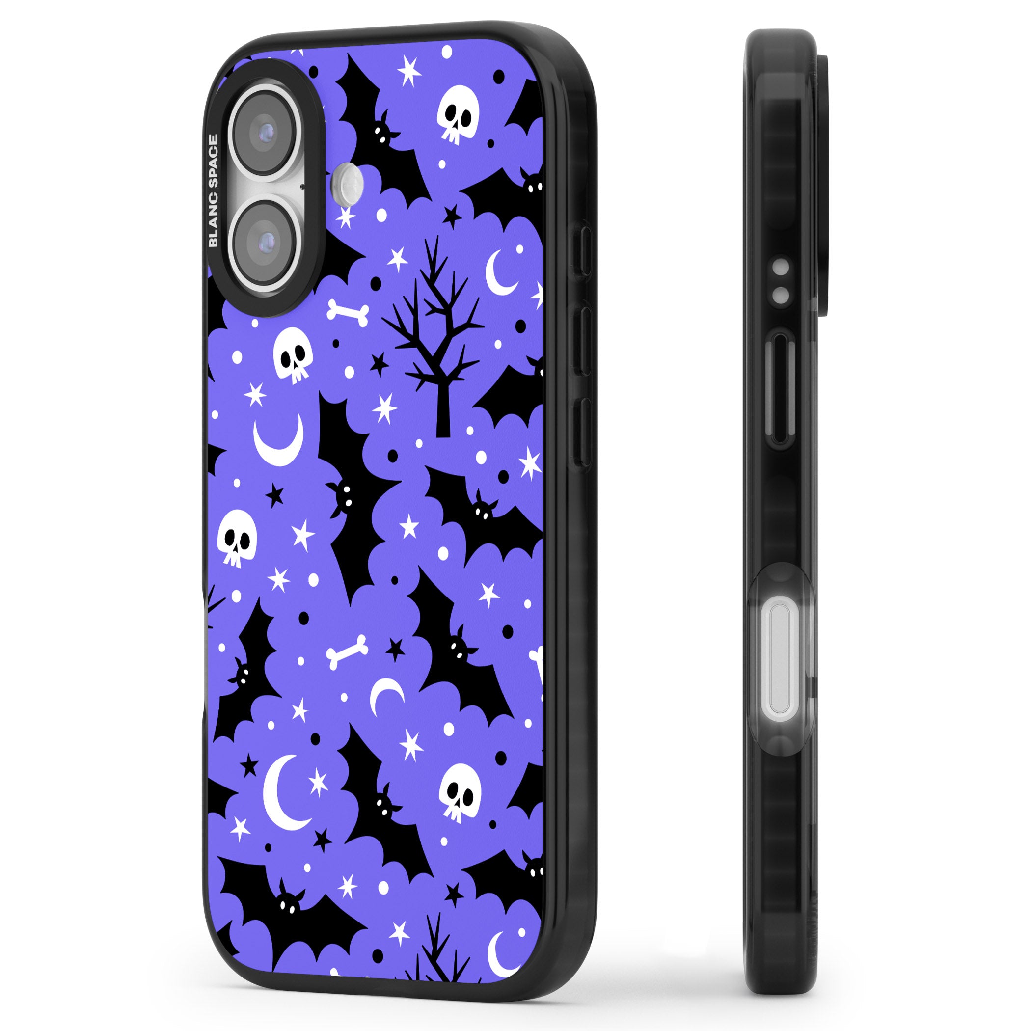 Bats N' Bones Pattern iPhone 17 Impact Black Phone Case Side Profile