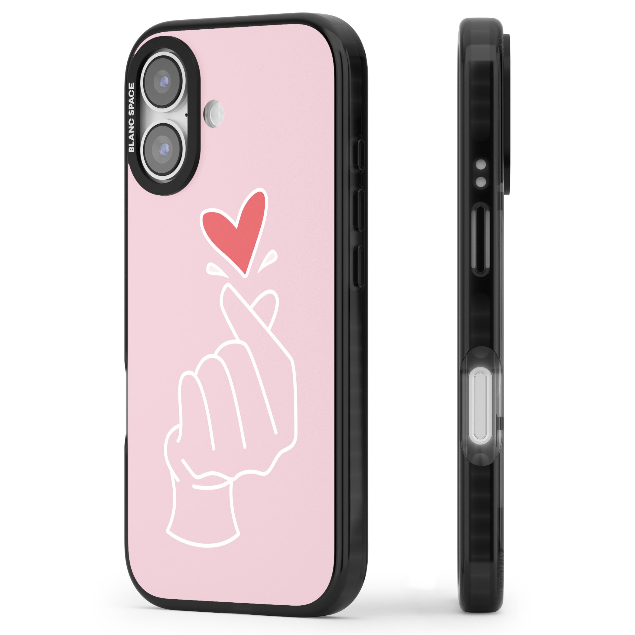 Pink Heart Hand iPhone 17 Impact Black Phone Case Side Profile