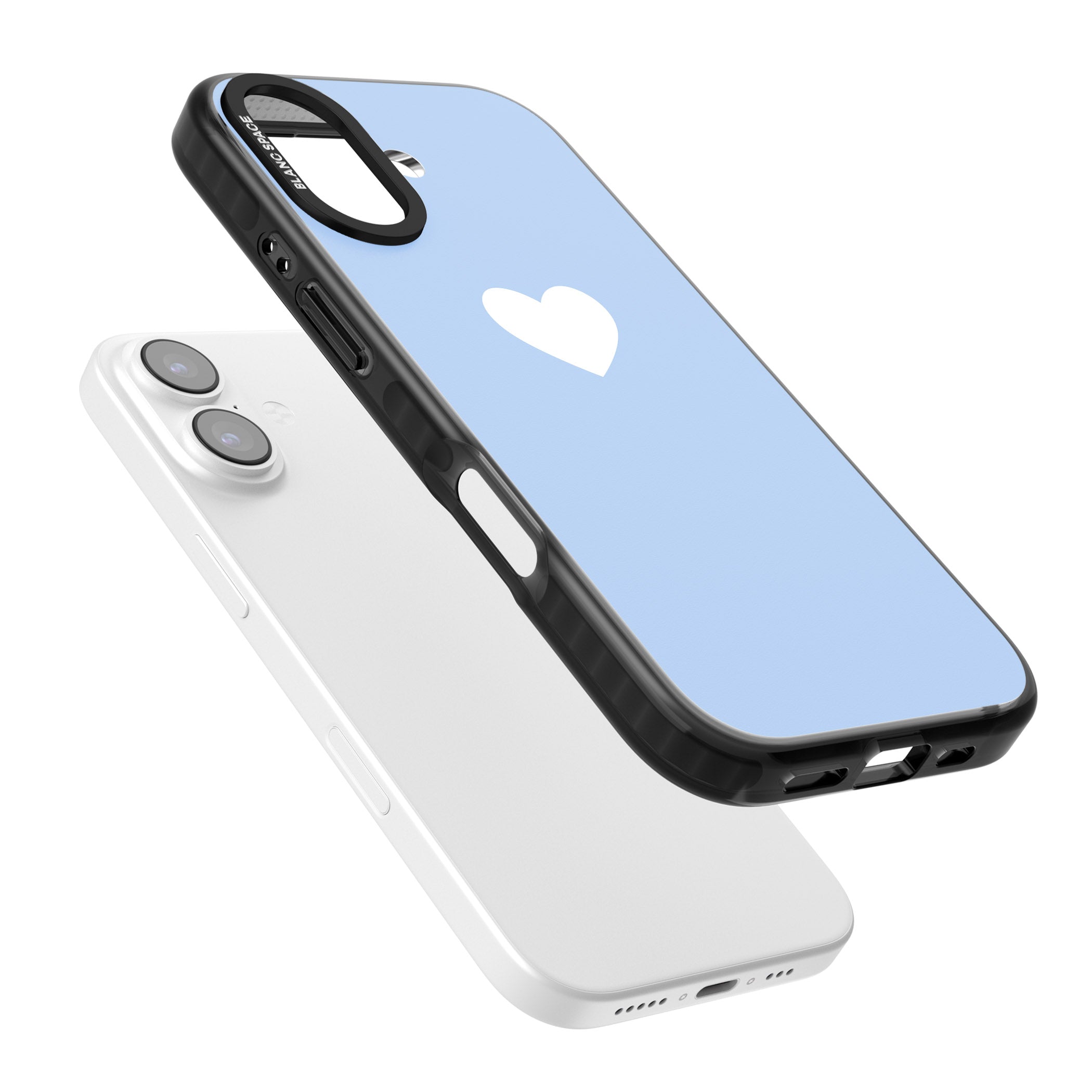 Single Heart Design: White & Baby Blue iPhone 17 Impact Black Phone Case Colours