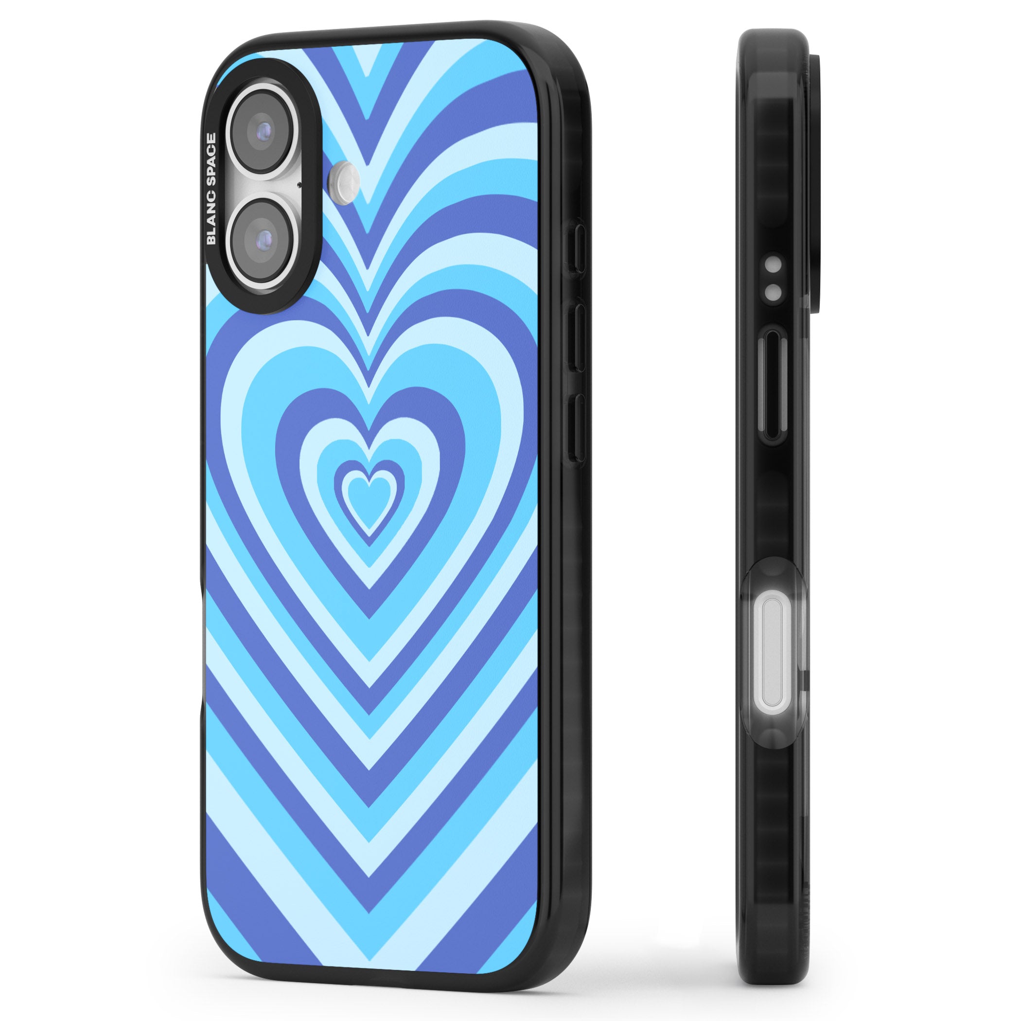 Blue Heart Illusion iPhone 17 Impact Black Phone Case Side Profile