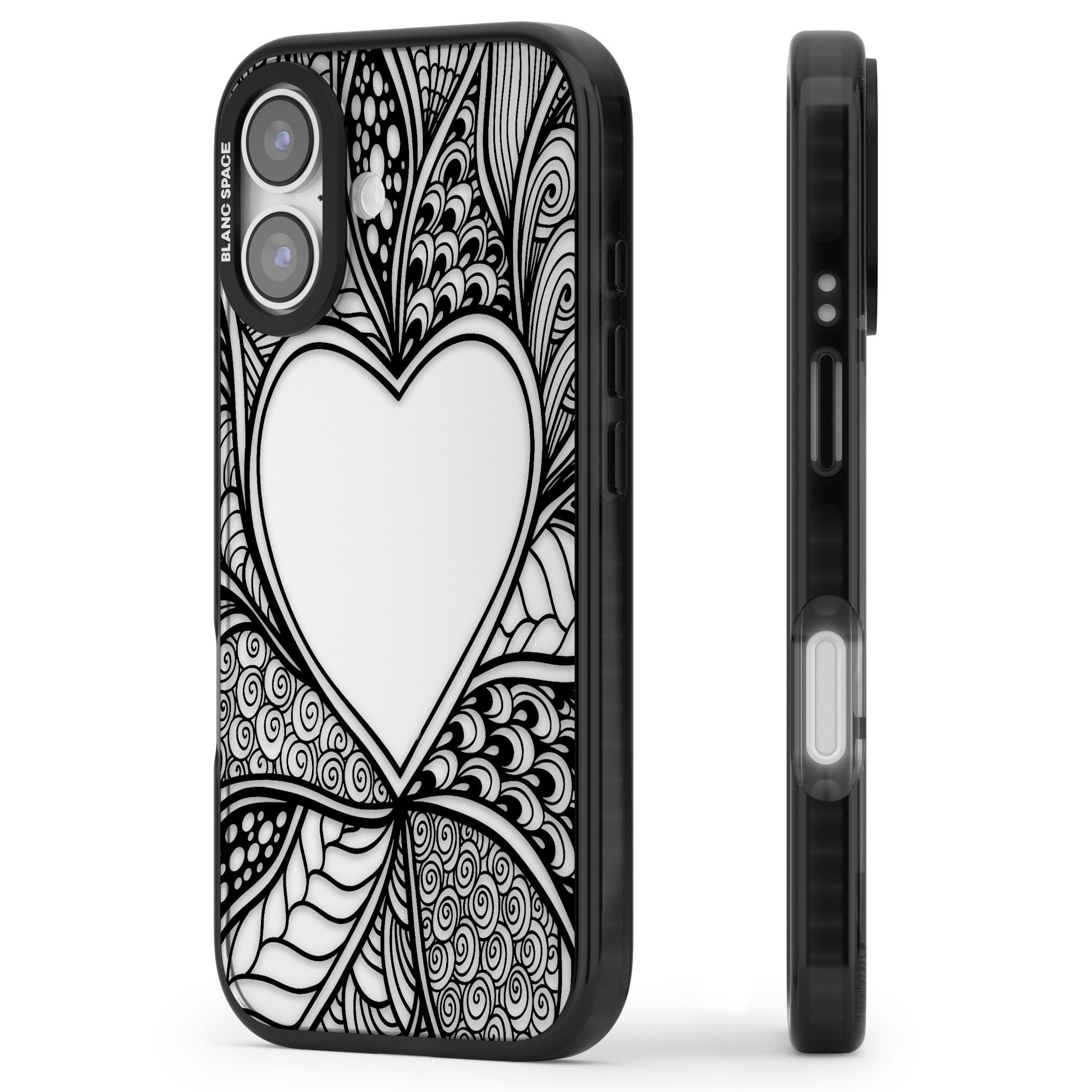 Black Henna Heart iPhone 17 Impact Black Phone Case Side Profile