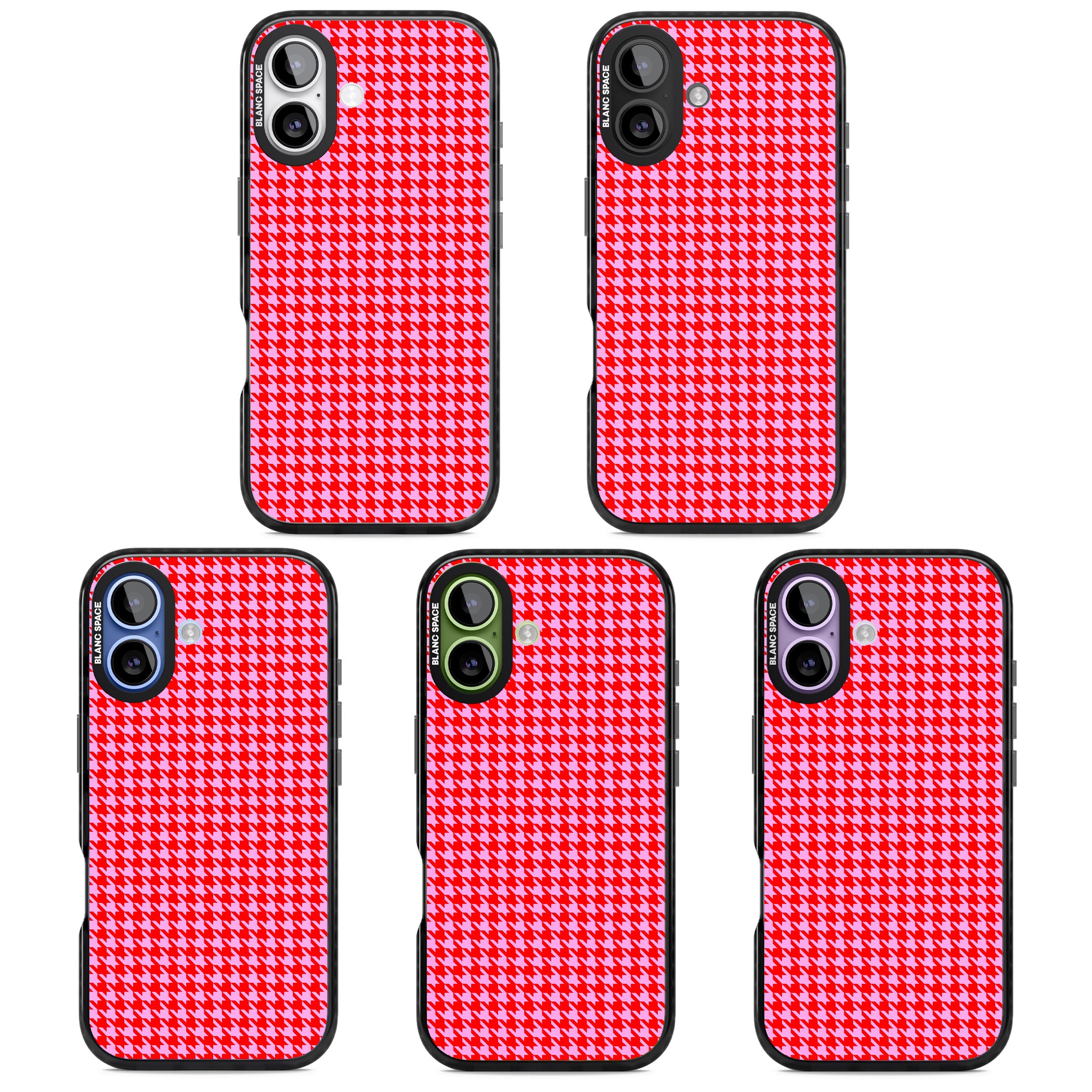 Neon Pink & Red Houndstooth iPhone 17 Impact Black Phone Case APT Impact Protection