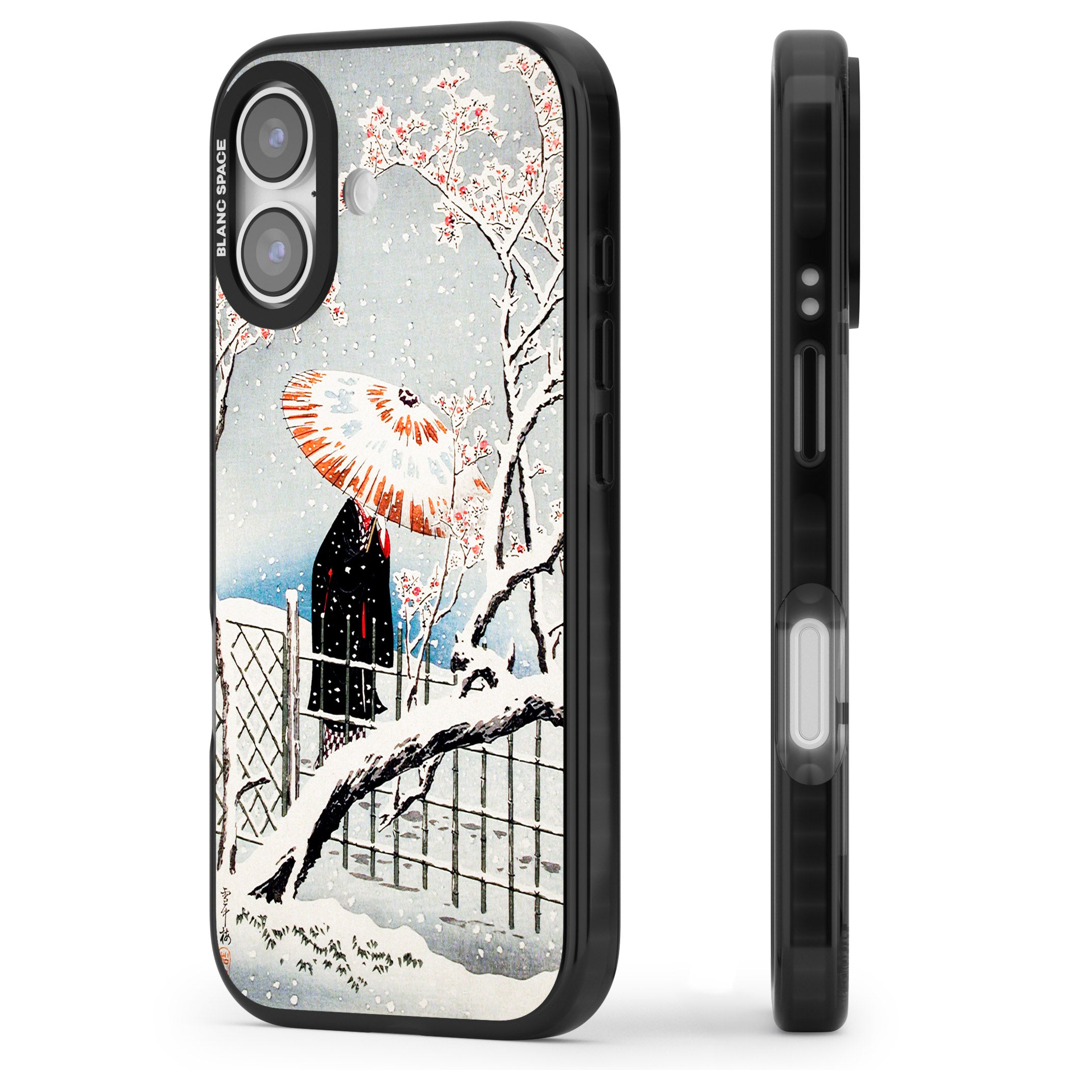 Plum Tree In Snow By Hiroaki Takahashi iPhone 17 Impact Black Phone Case Side Profile