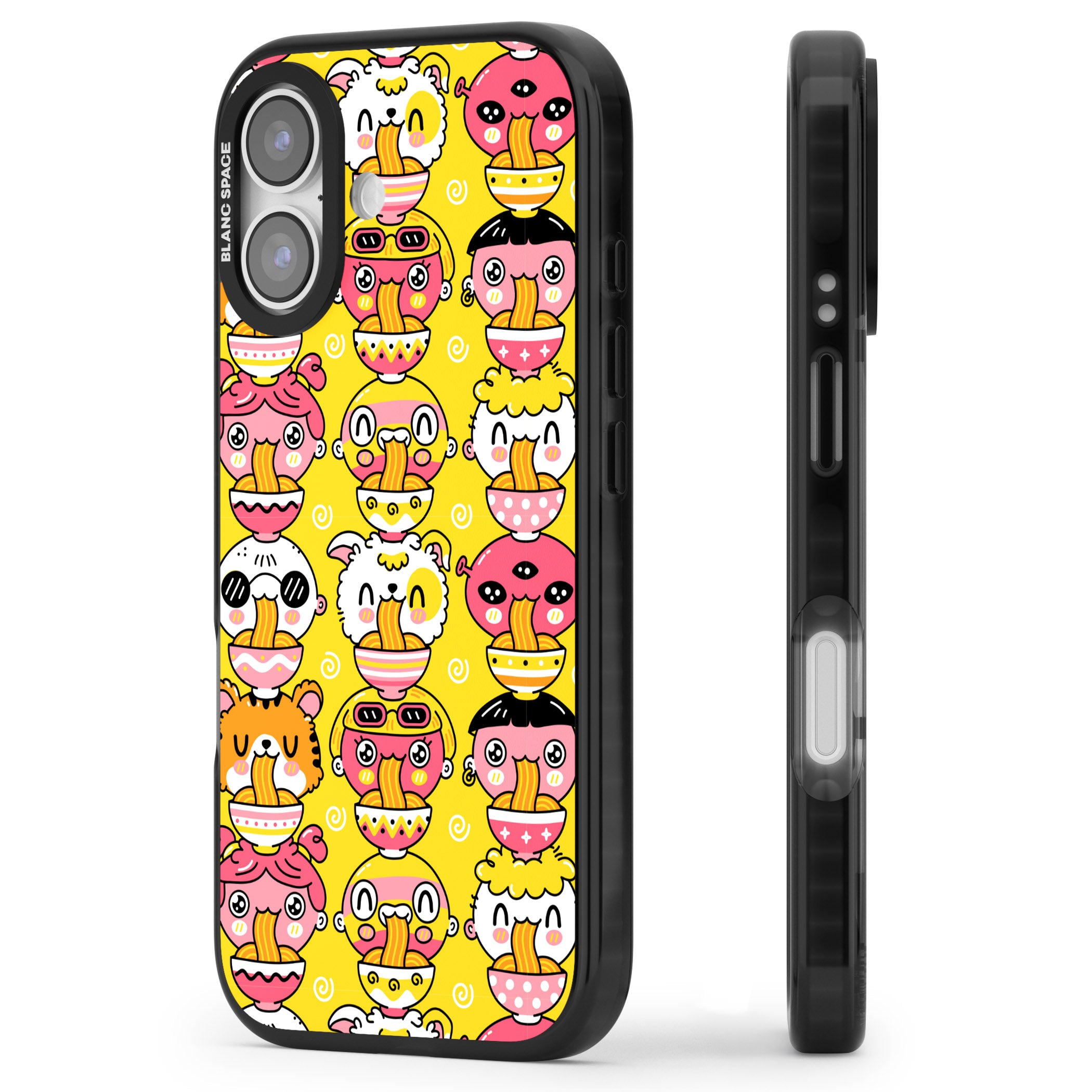 Ramen Noodle Kawaii Pattern iPhone 17 Impact Black Phone Case Side Profile