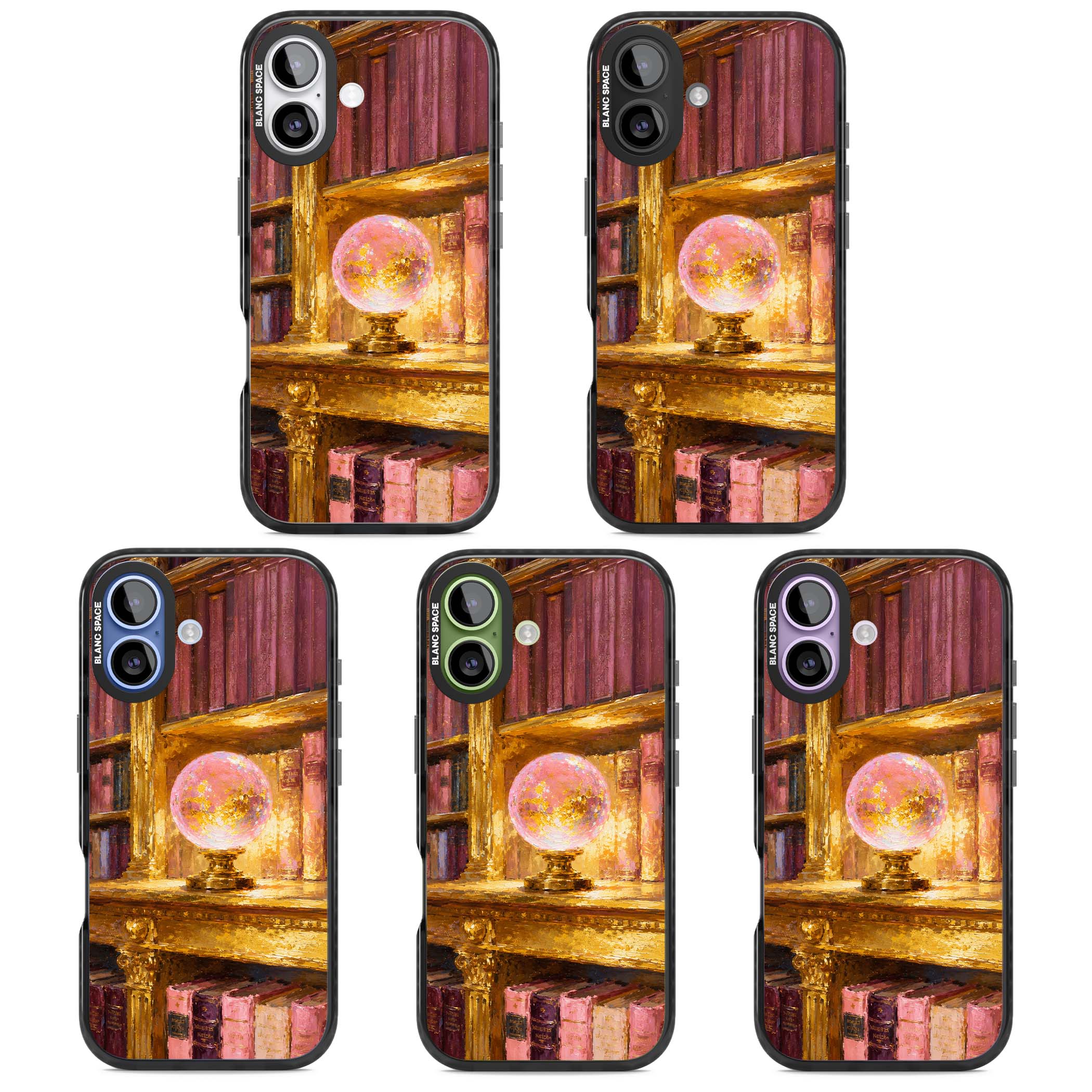 Gilded Library dark academia iPhone case featuring an oil painted crystal ball on a gilded library shelf with vintage | Clear Impact case for iPhone 17