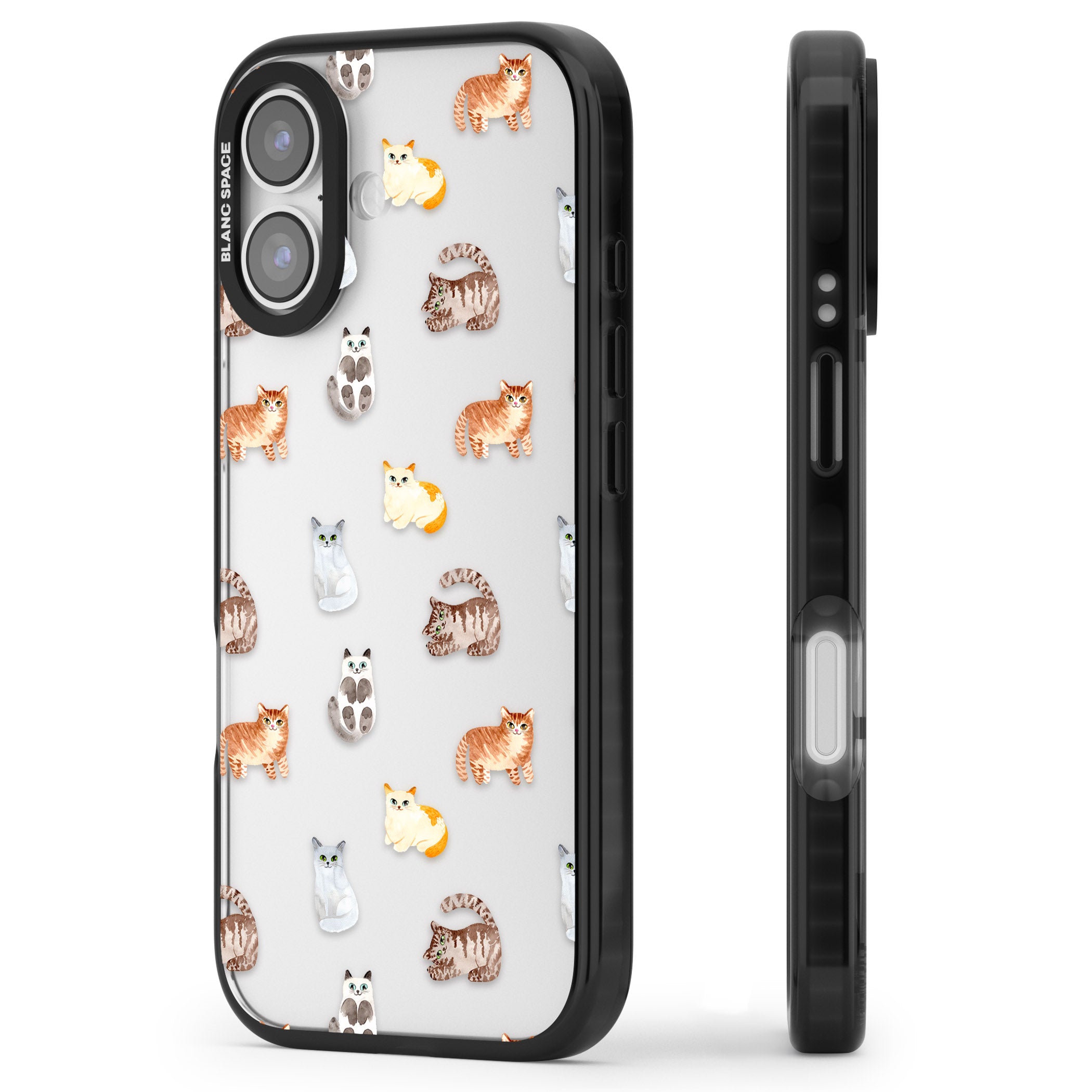 Cute Cat Pattern Classic iPhone 17 Impact Black Phone Case Side Profile
