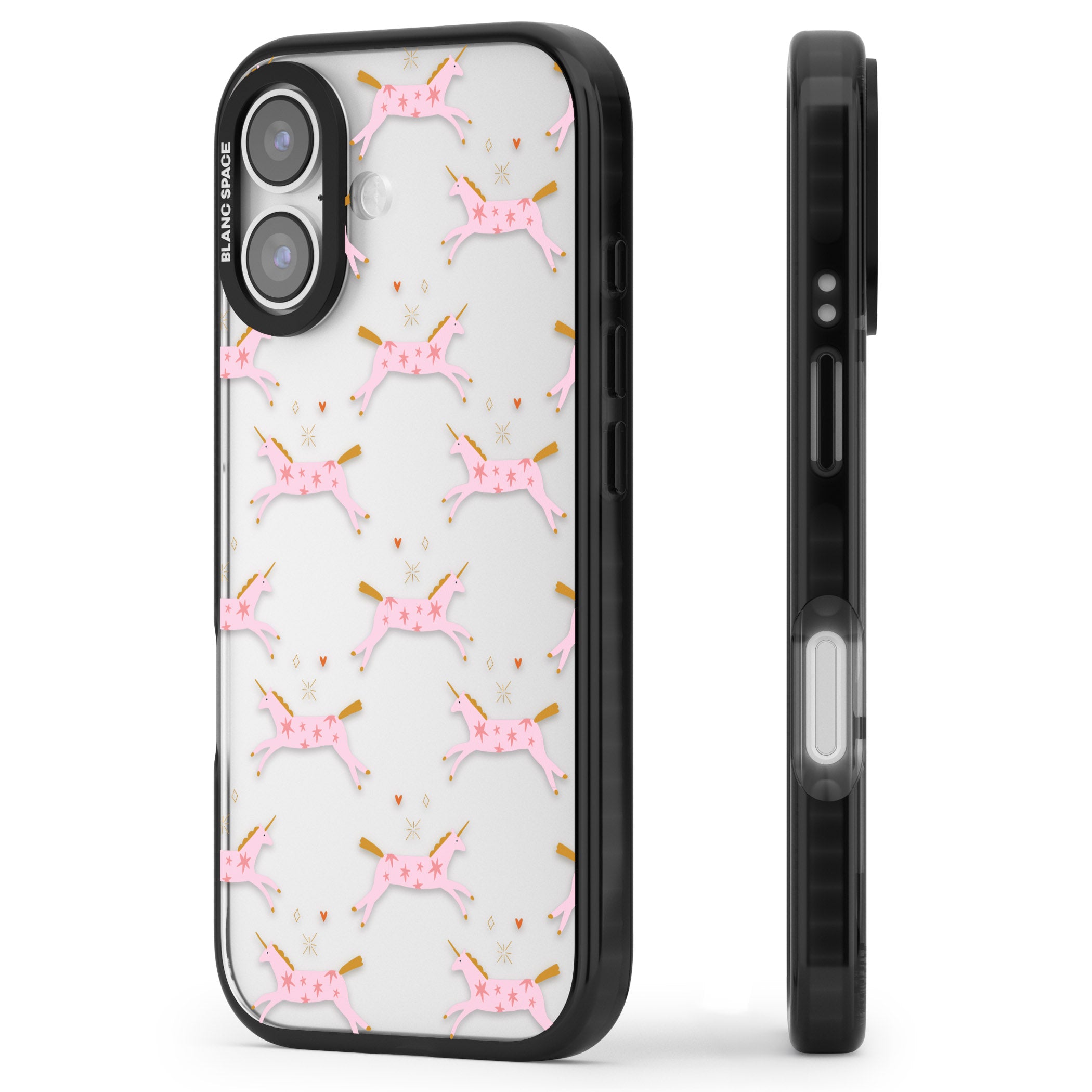 Pink Unicorn iPhone 17 Impact Black Phone Case Side Profile