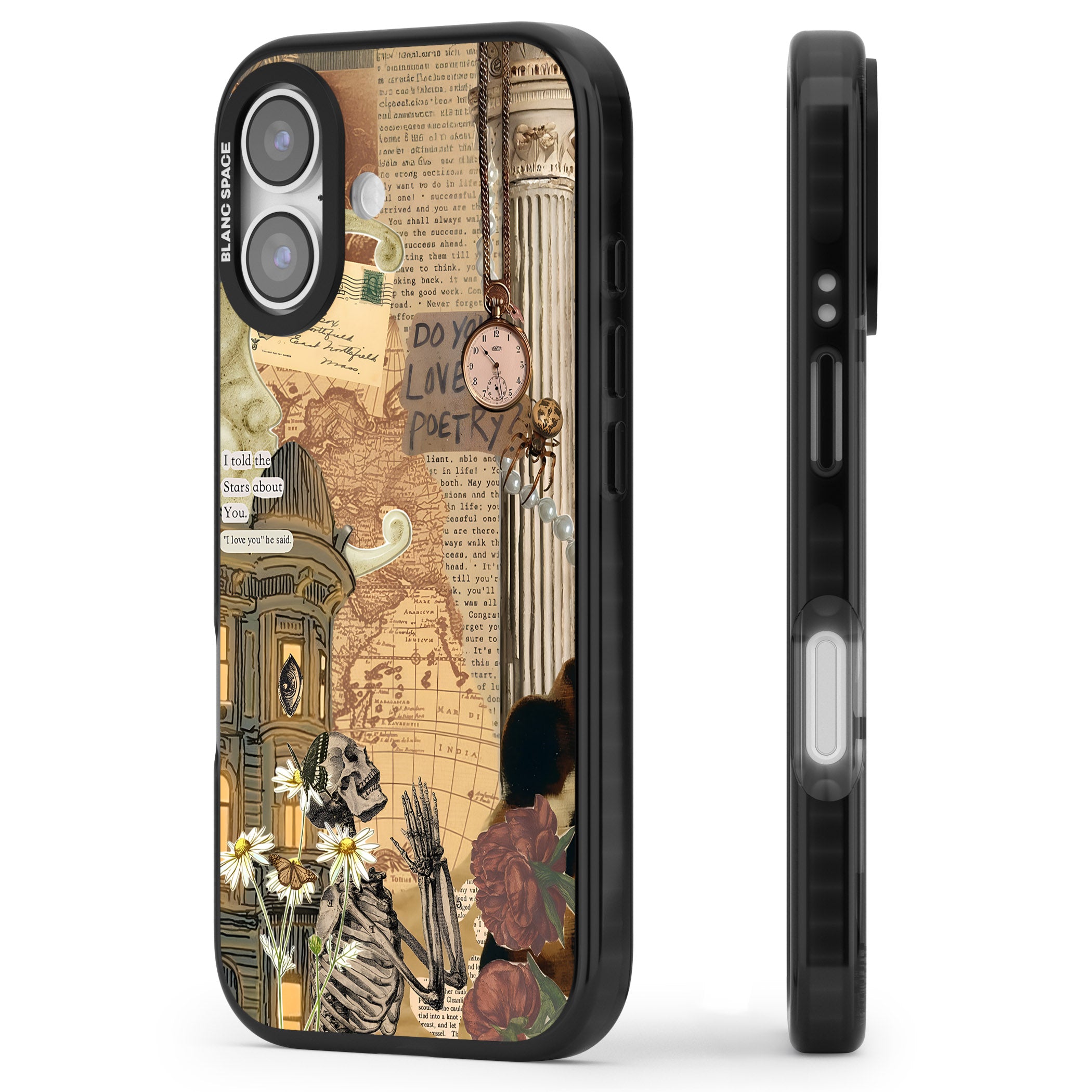 Skeleton Poetry iPhone 17 Impact Pro Black Phone Case Side Profile