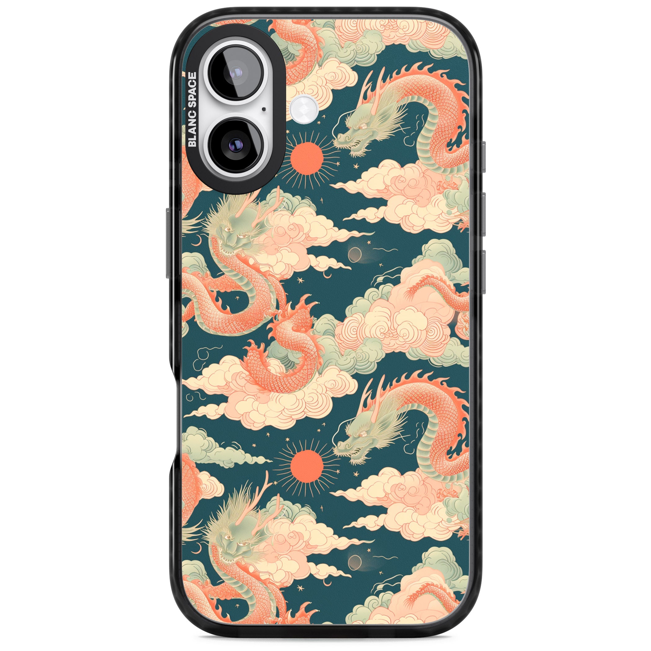 Chinese Dragons Clouds iPhone 17 Impact Pro Black Phone Case