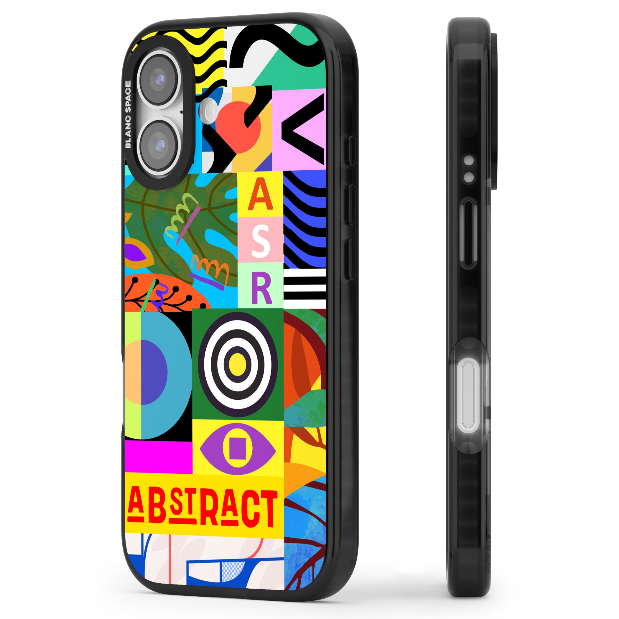 Abstract Pattern Patchwork iPhone 17 Impact Pro Black Phone Case Side Profile