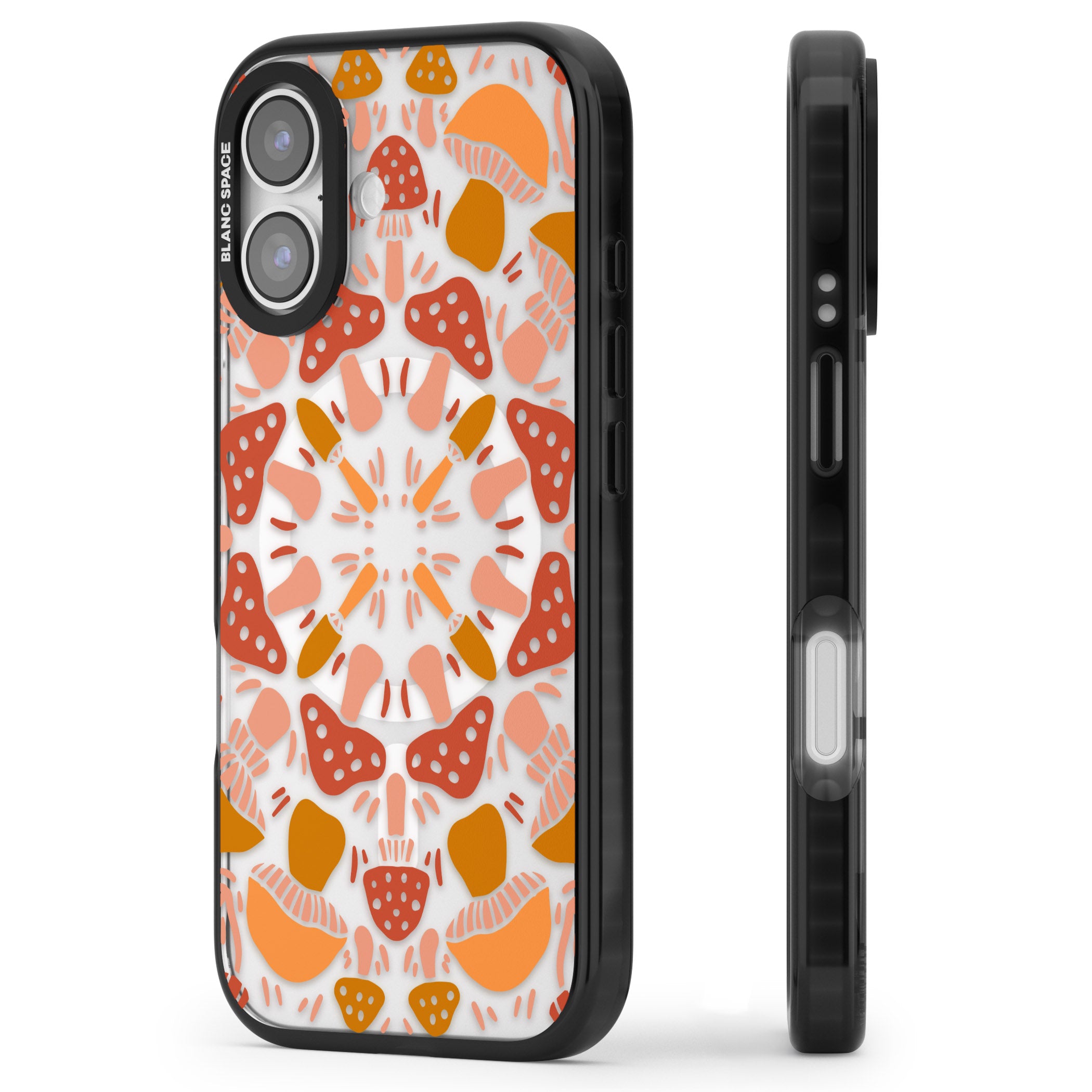 Mushroom Medley iPhone 17 Impact Pro Black Phone Case Side Profile