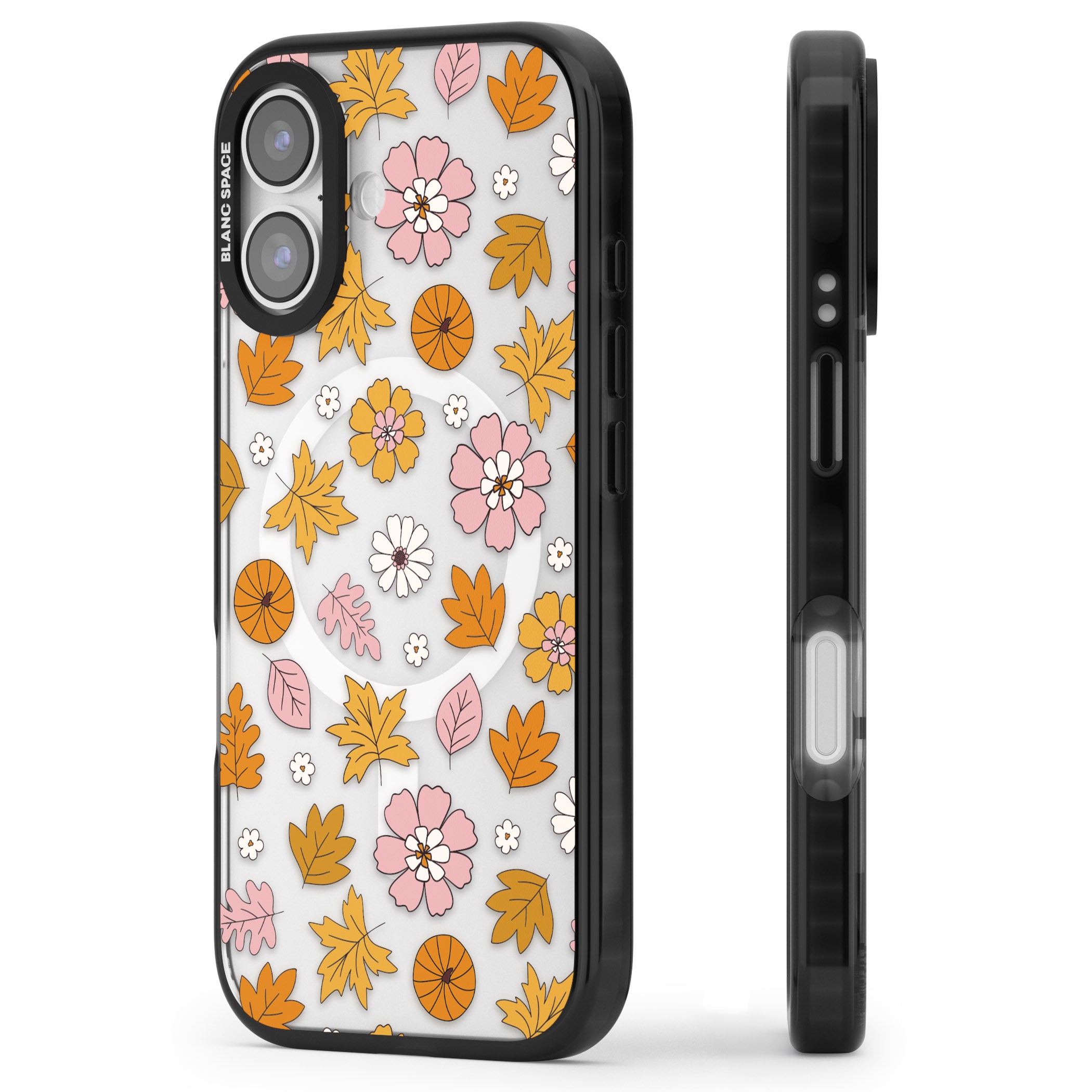 Autumn Leaves And Flowers iPhone 17 Impact Pro Black Phone Case Side Profile