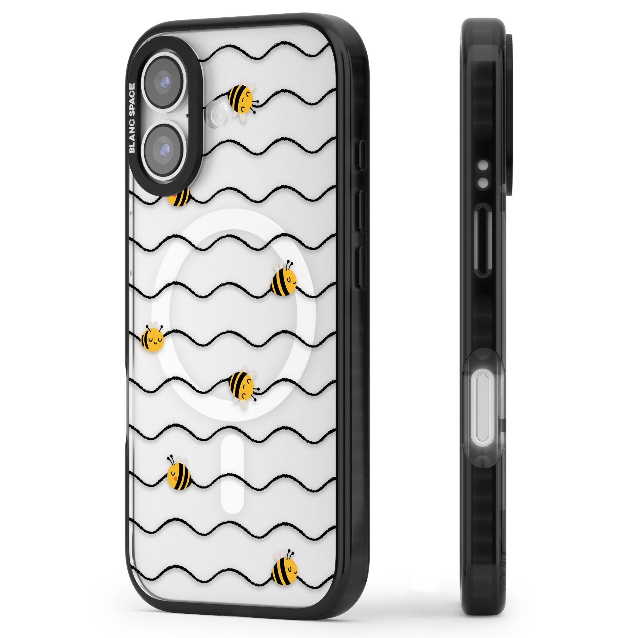 Bee Wave Pattern iPhone 17 Impact Pro Black Phone Case Side Profile