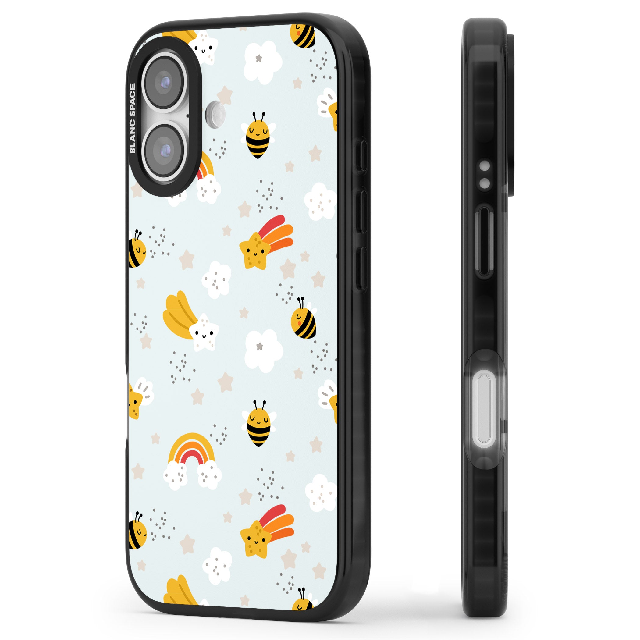 Sweet As Honey Patterns: Bees & Rainbows iPhone 17 Impact Pro Black Phone Case Side Profile