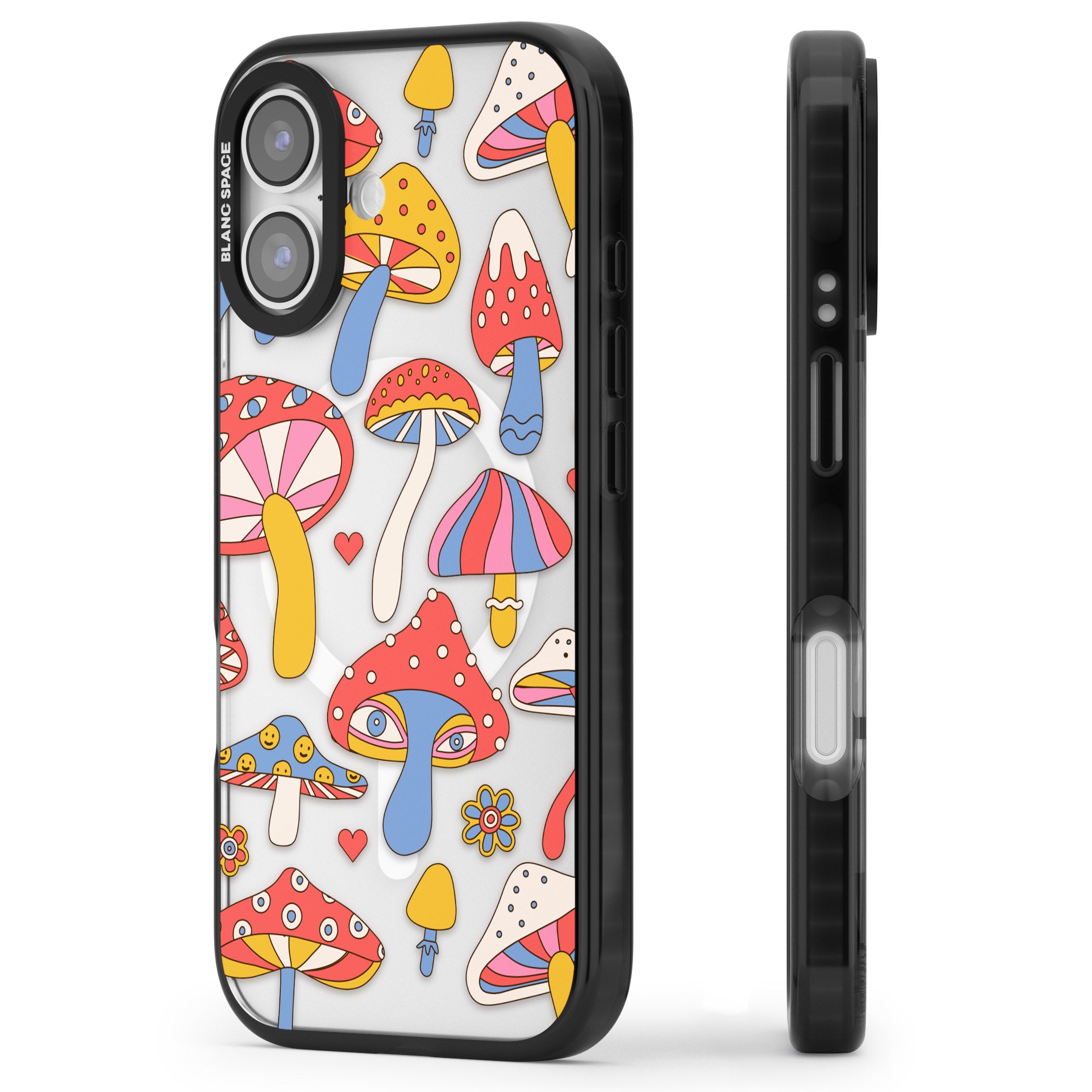 Vibrant Shrooms iPhone 17 Impact Pro Black Phone Case Side Profile