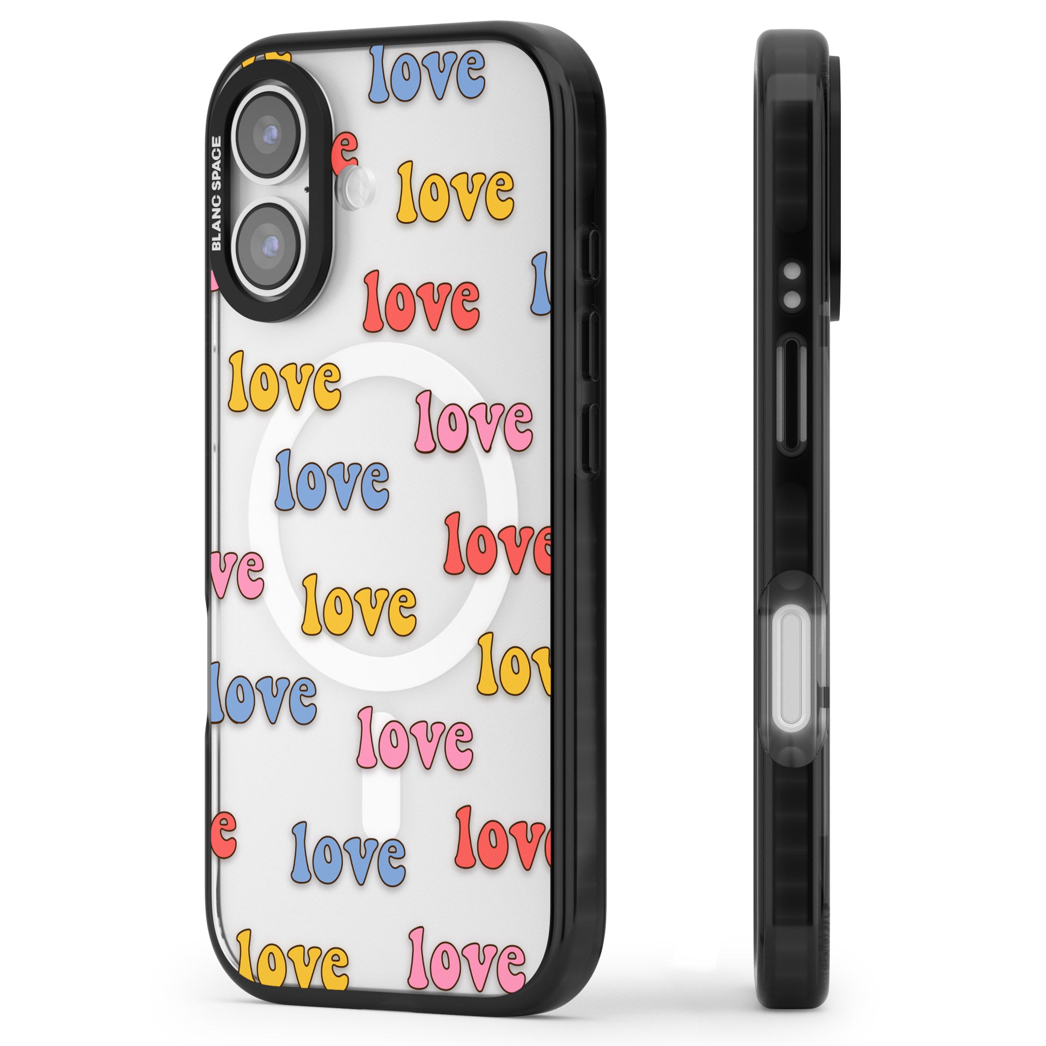 Love Pattern iPhone 17 Impact Pro Black Phone Case Side Profile