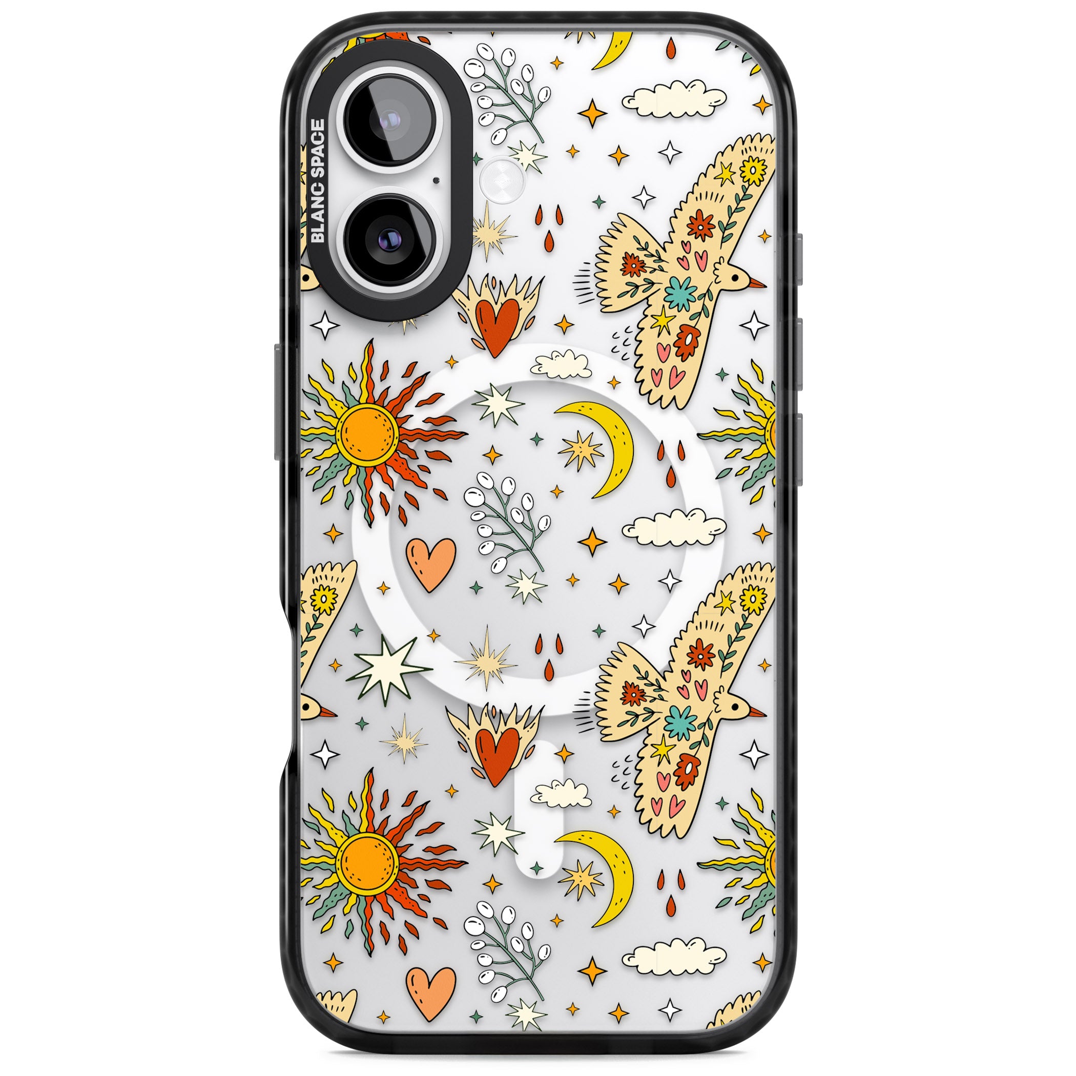 Boho Celestial Floral Bird Sun iPhone 17 Impact Pro Black Phone Case