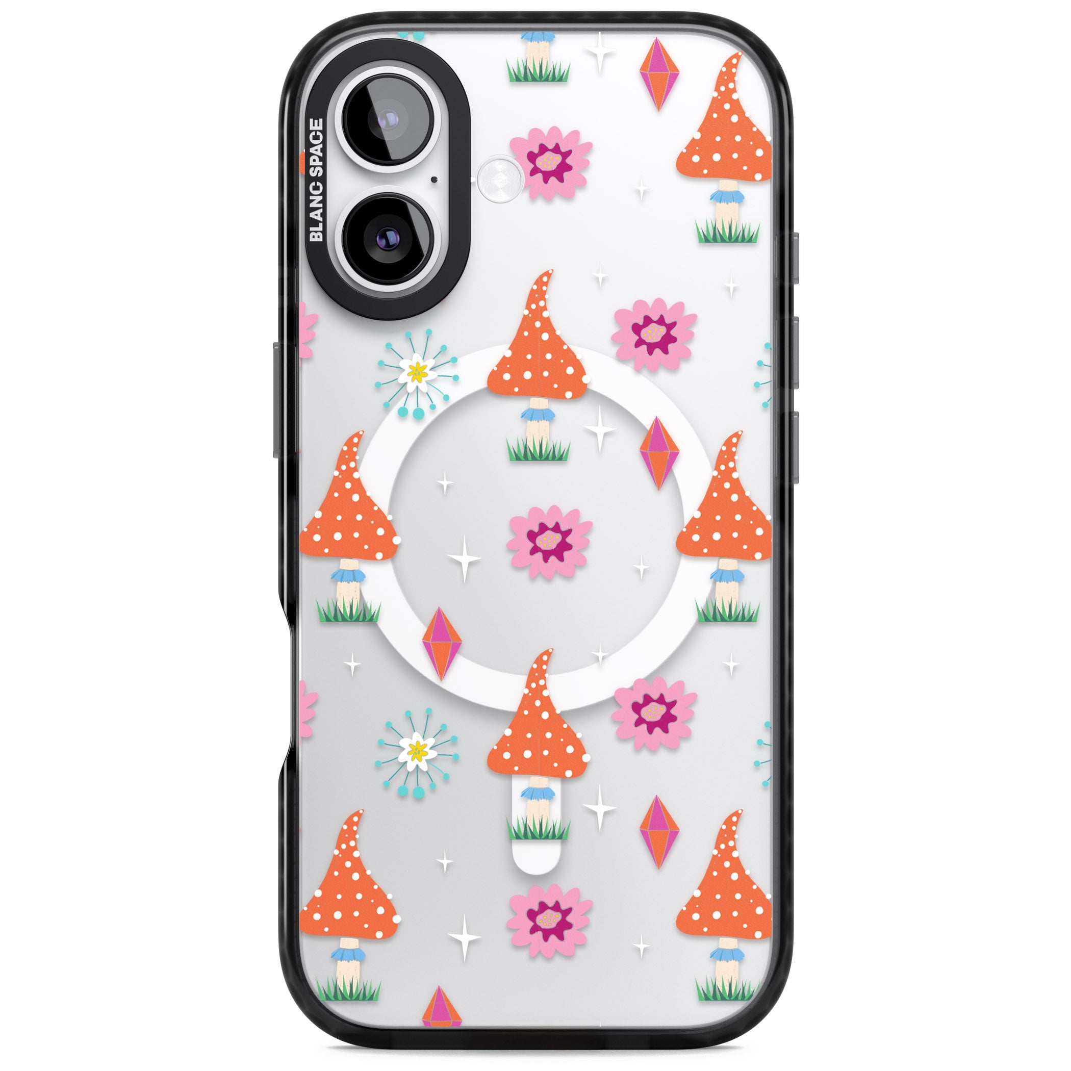 Boho Celestial Mushroom Crystal iPhone 17 Impact Pro Black Phone Case