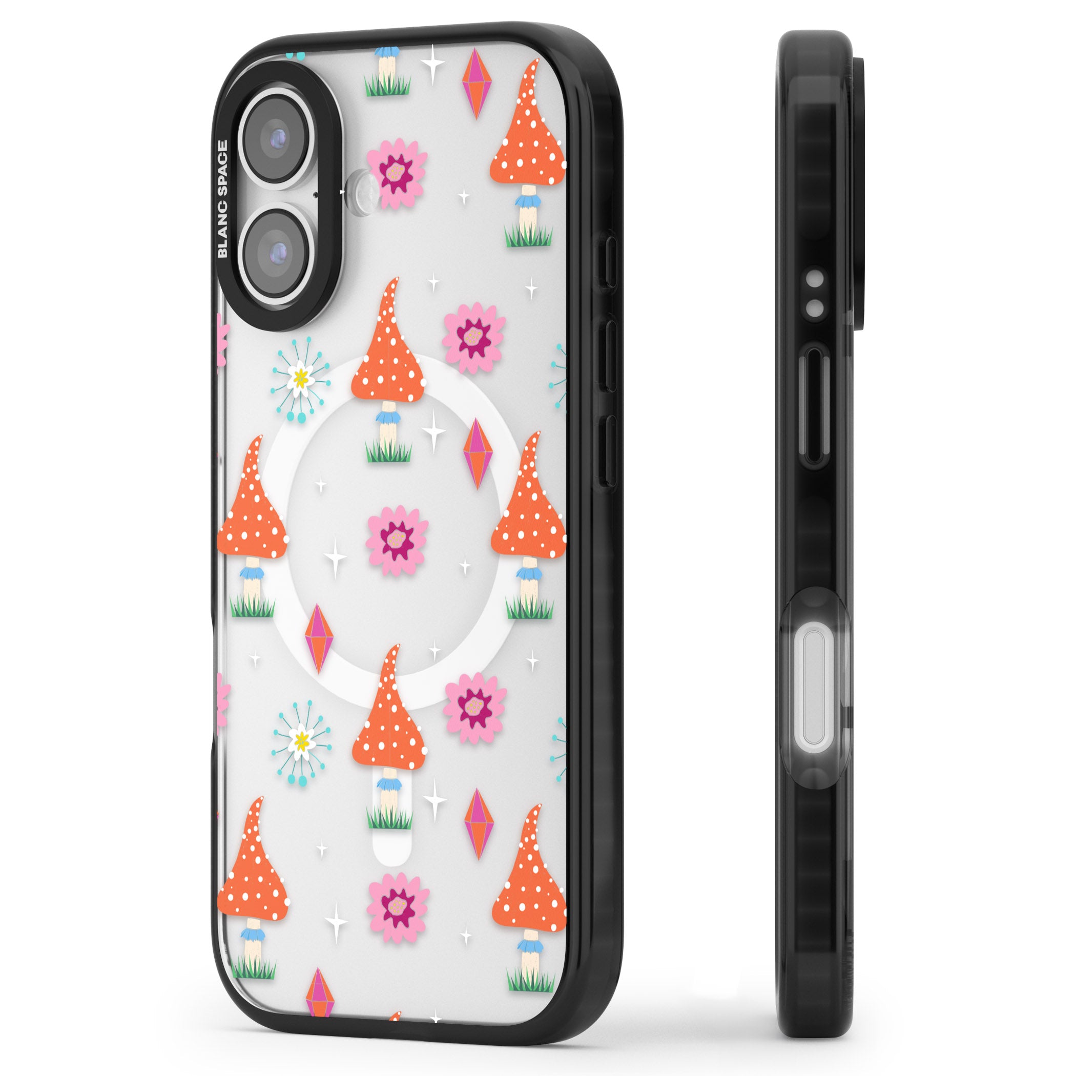 Boho Celestial Mushroom Crystal iPhone 17 Impact Pro Black Phone Case Side Profile
