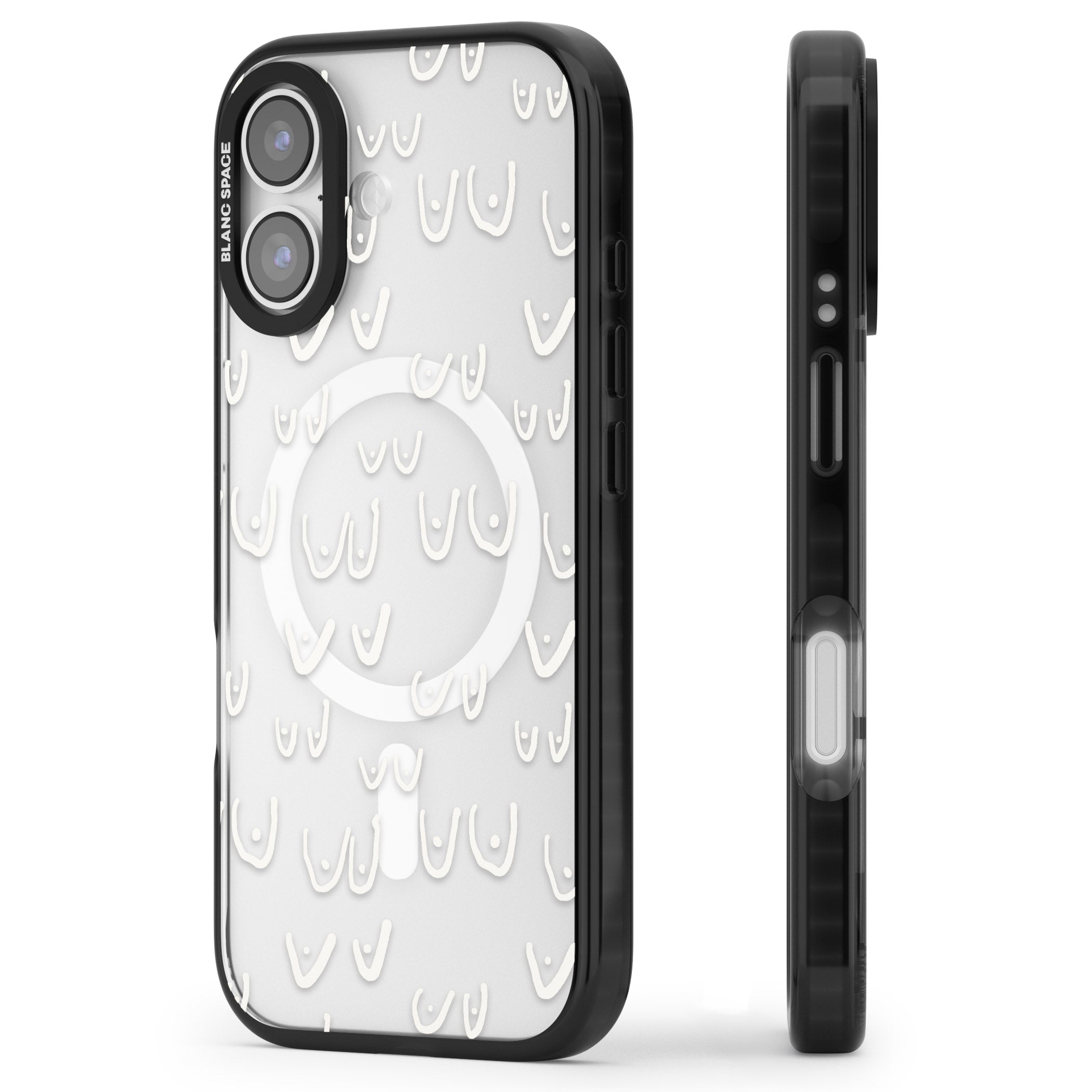 Boob Pattern (White) iPhone 17 Impact Pro Black Phone Case Side Profile