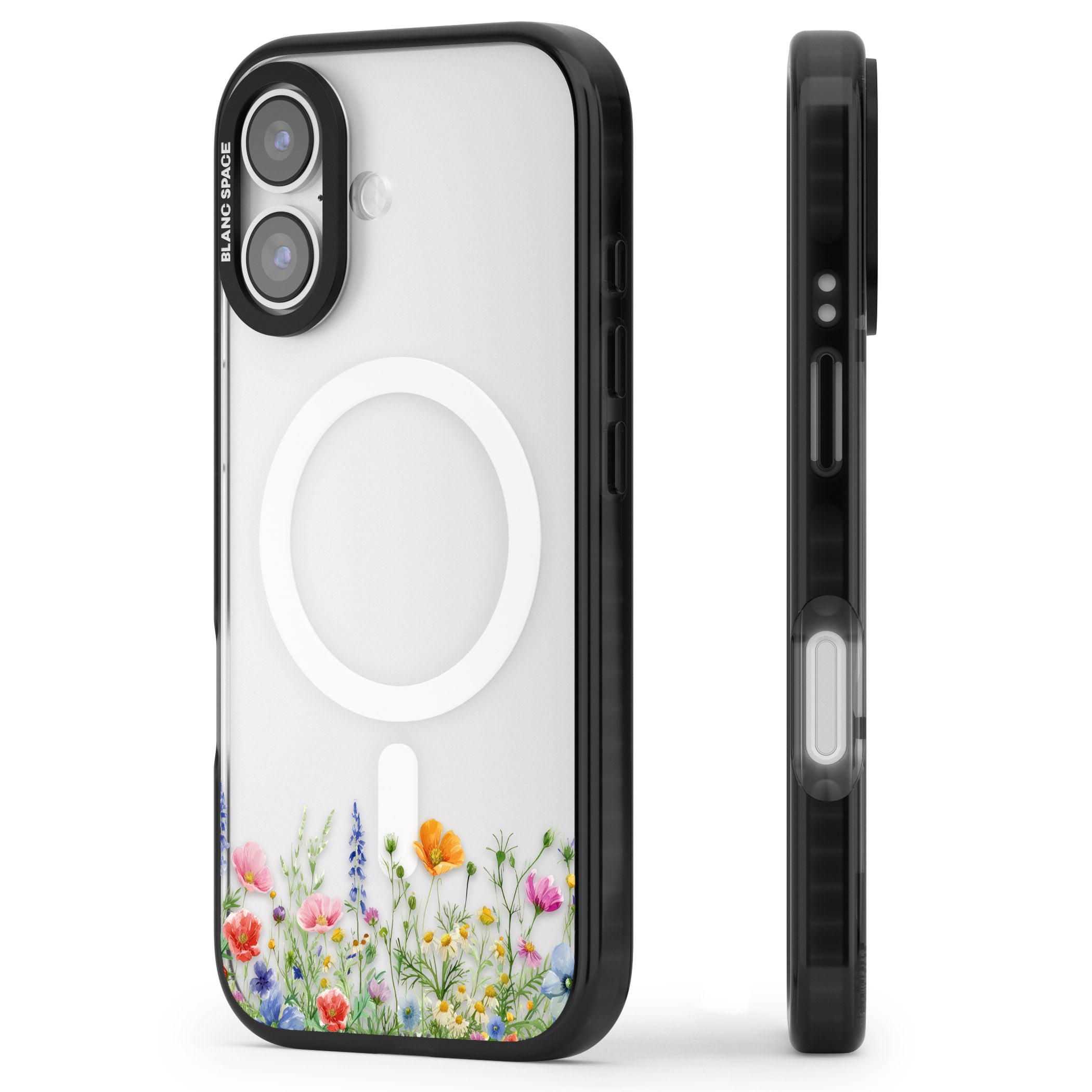Minimal Wildflowers iPhone 17 Impact Pro Black Phone Case Side Profile