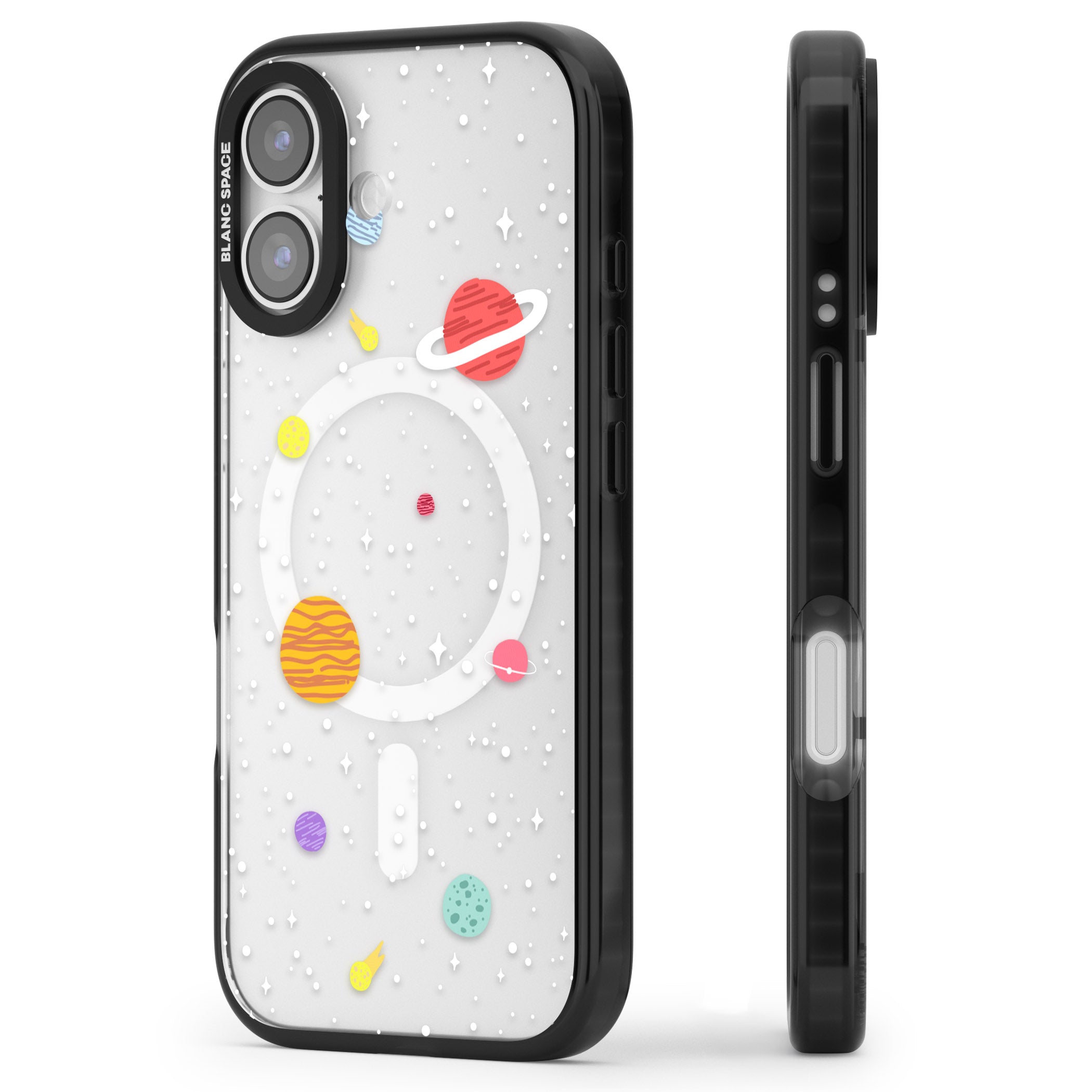 Cute Cartoon Planets (Clear) iPhone 17 Impact Pro Black Phone Case Side Profile