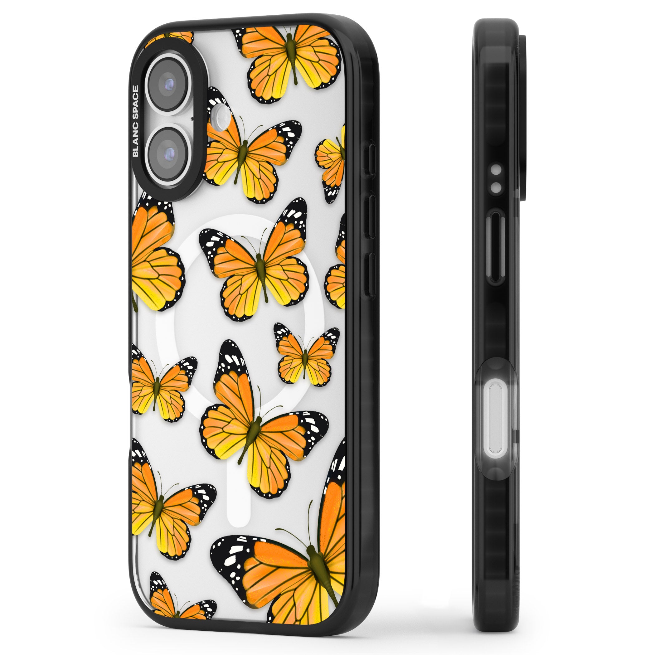 Sun Yellow Butterflies iPhone 17 Impact Pro Black Phone Case Side Profile
