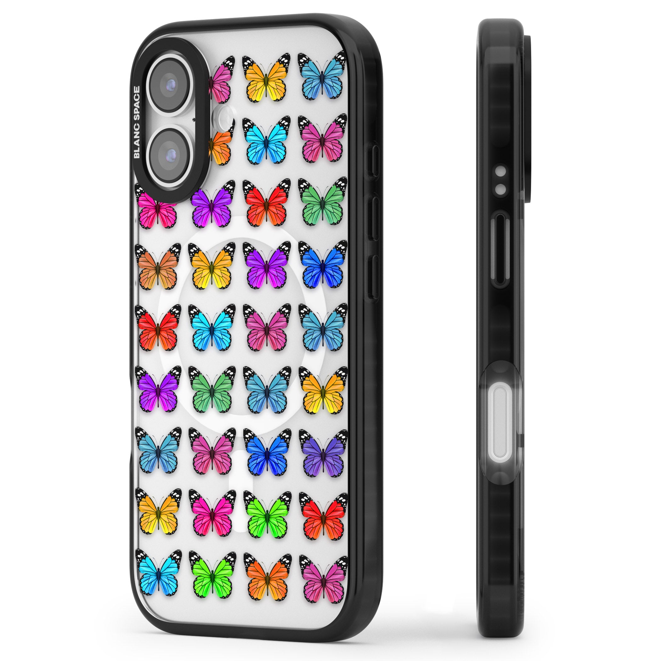 Colourful Butterfly Pattern iPhone 17 Impact Pro Black Phone Case Side Profile