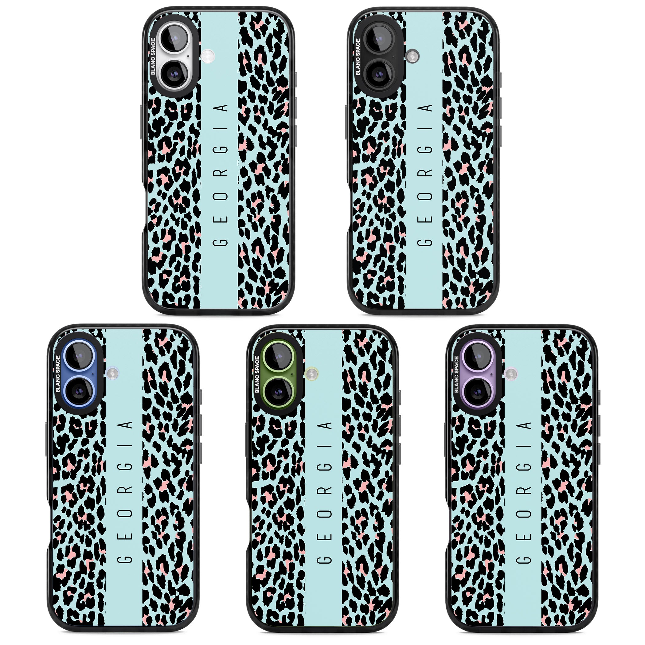 Personalised Blue Leopard iPhone 17 Impact Pro Black Phone Case APT Impact Protection