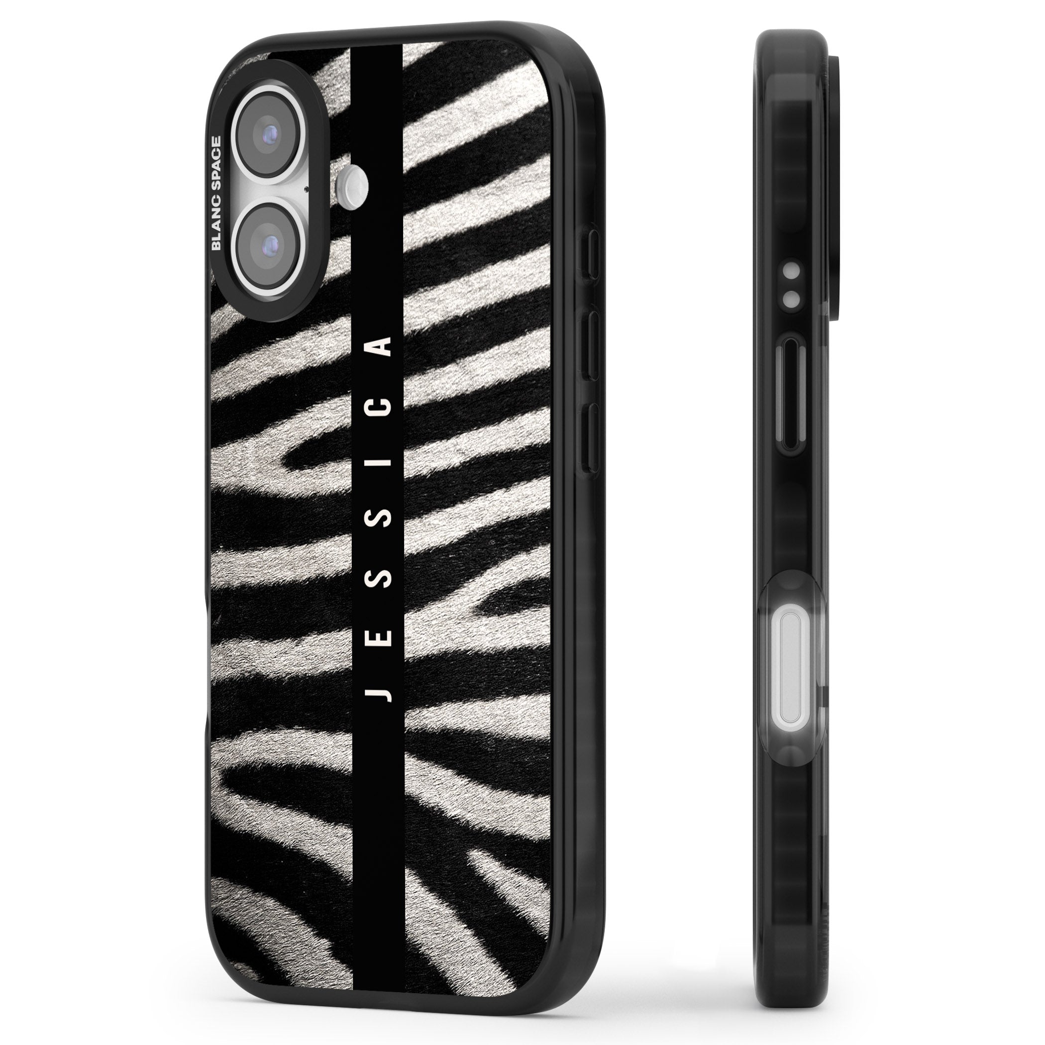 Personalised Zebra Print iPhone 17 Impact Pro Black Phone Case Side Profile