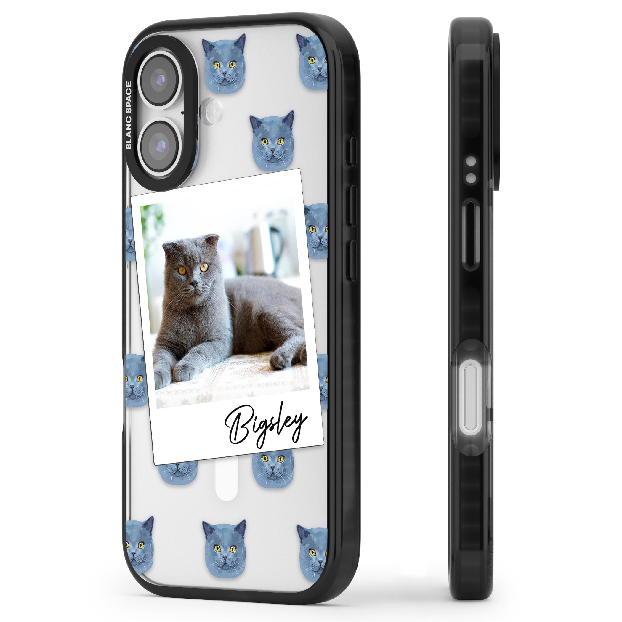 Personalised English Blue Cat Photo iPhone 17 Impact Pro Black Phone Case Side Profile