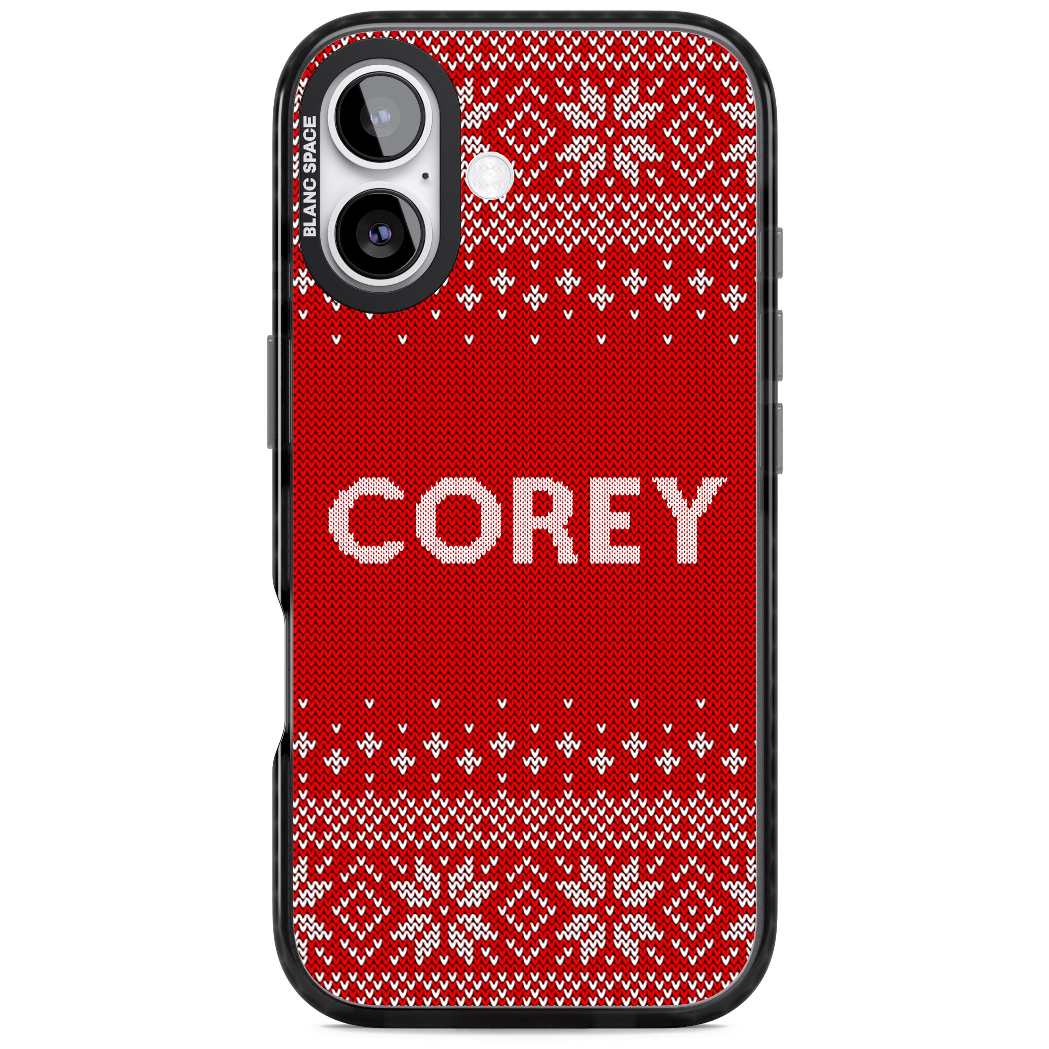 Personalised Red Christmas Knit iPhone 17 Impact Pro Black Phone Case