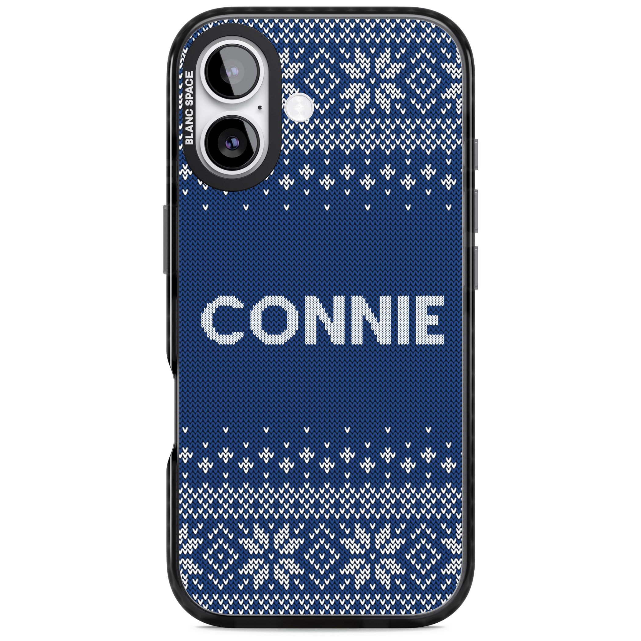 Personalised Blue Knitted Christmas iPhone 17 Impact Pro Black Phone Case